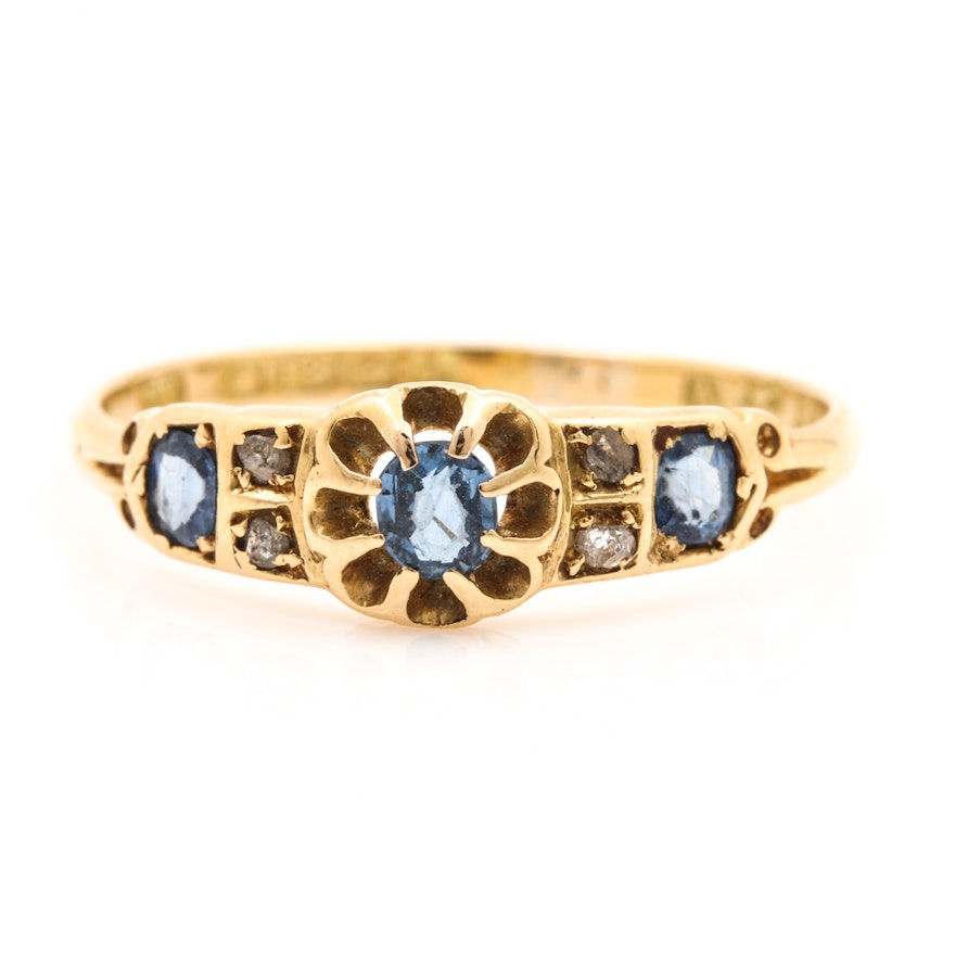 Edwardian 18K Yellow Gold Sapphire and Diamond Ring