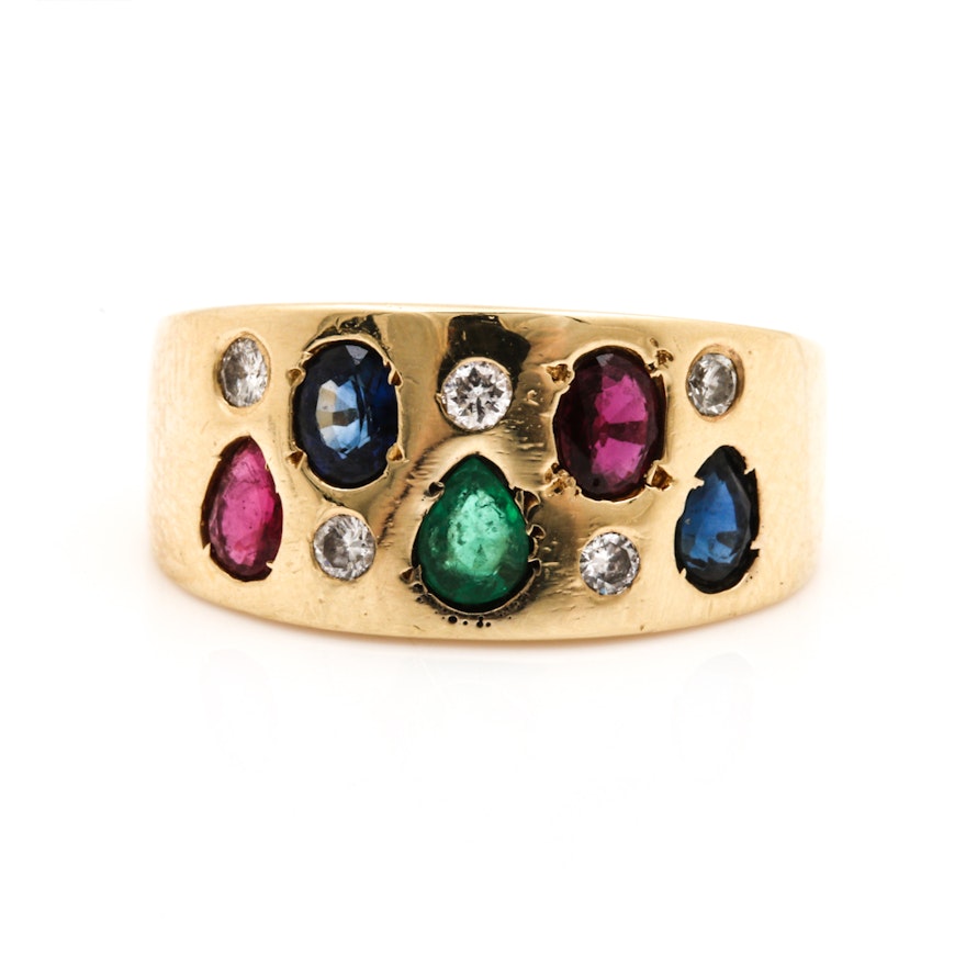 14K Yellow Gold Diamond and Gemstone Ring