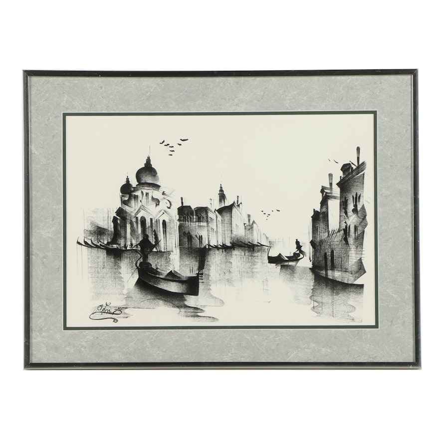 Ink Drawing of Venetian Scene