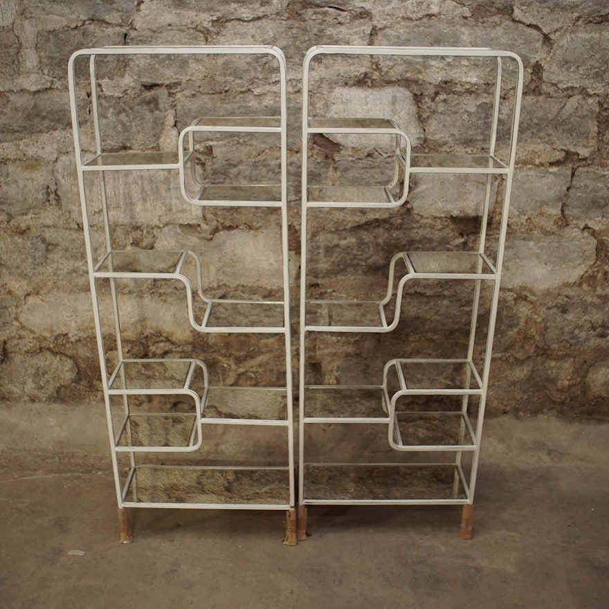 Mid Century Modern Style Open Metal and Glass Shelving Units