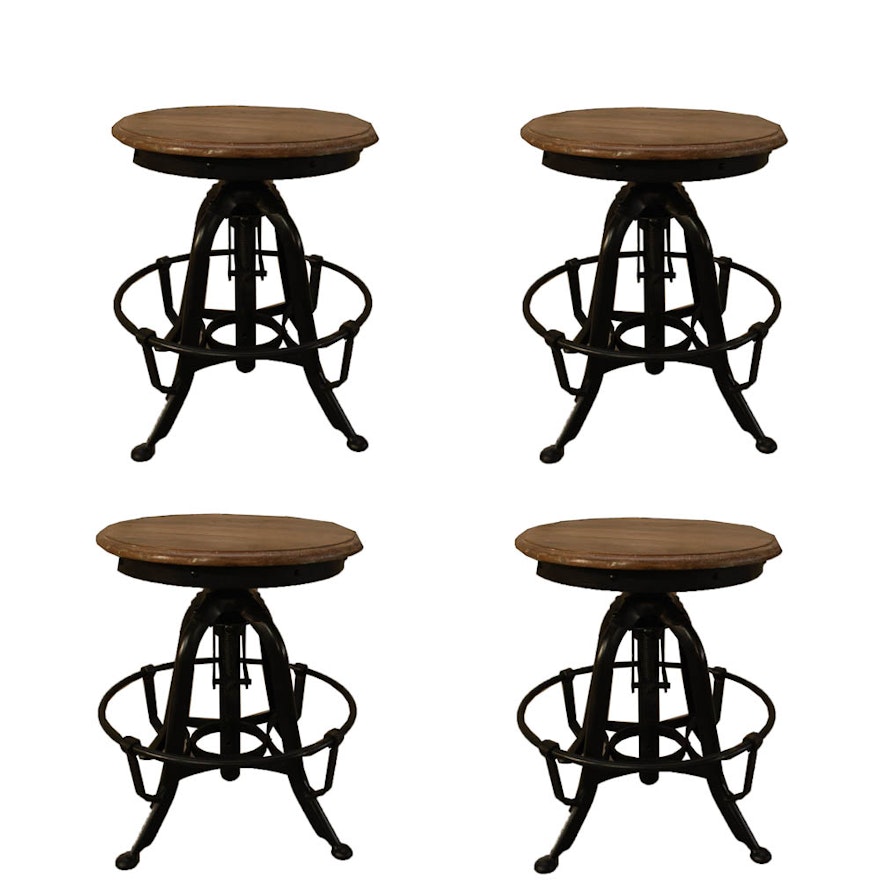 Industrial-Look Wood and Metal Stools