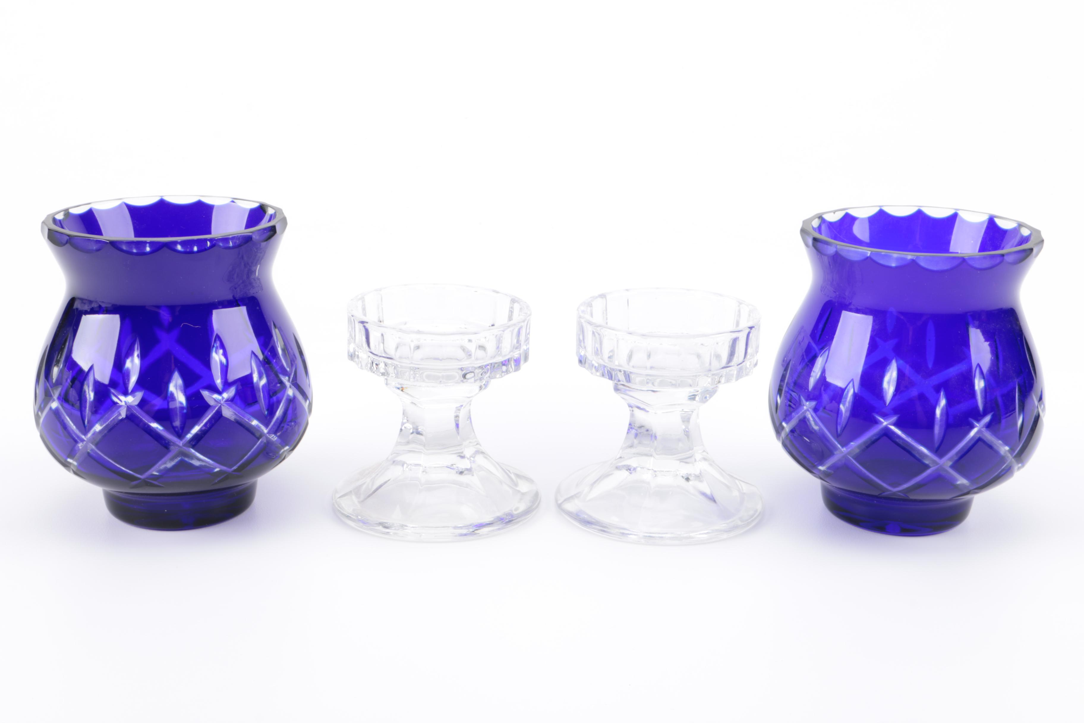 Blue Glass Candle Holders