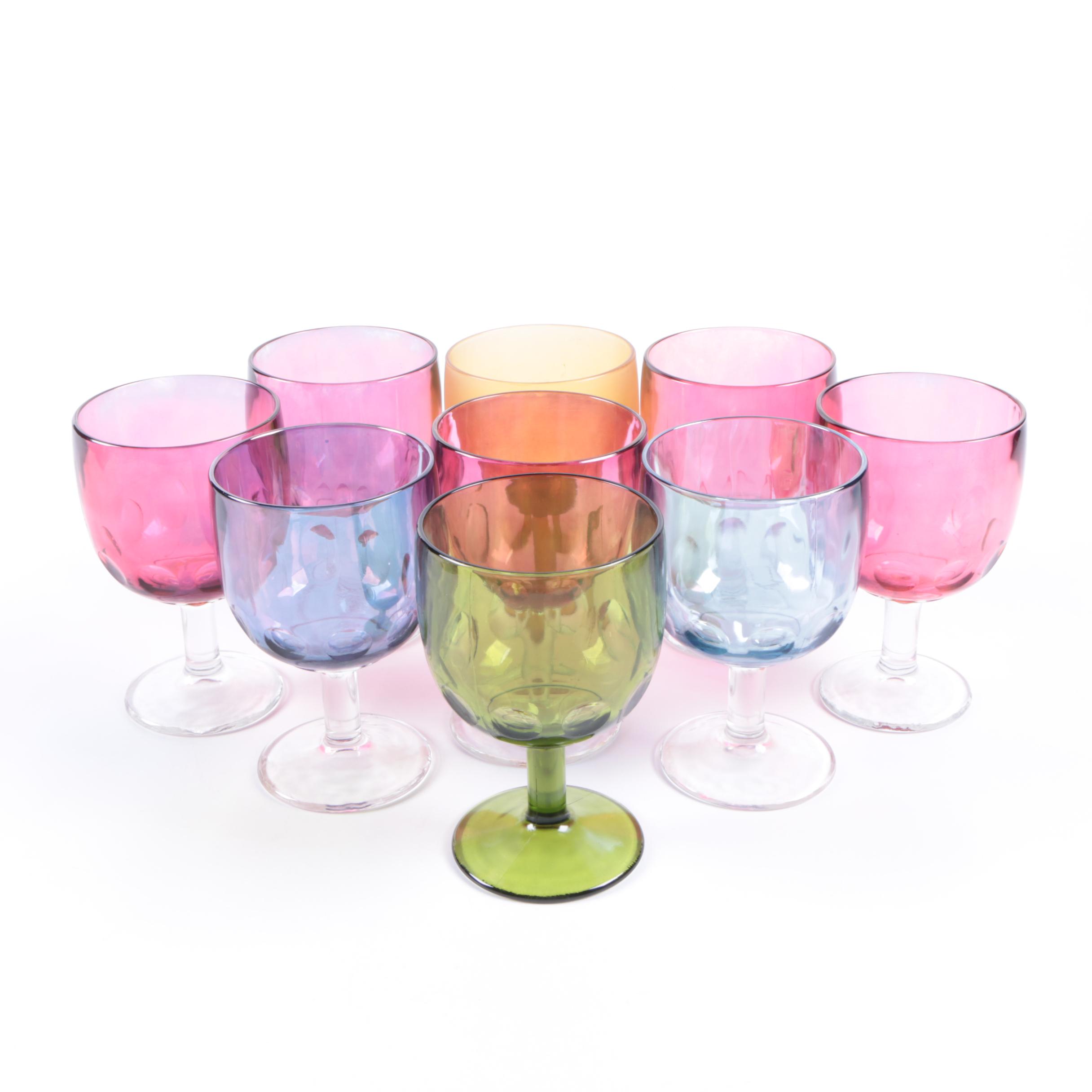 Vintage Colorful Glass Thumbprint Goblets