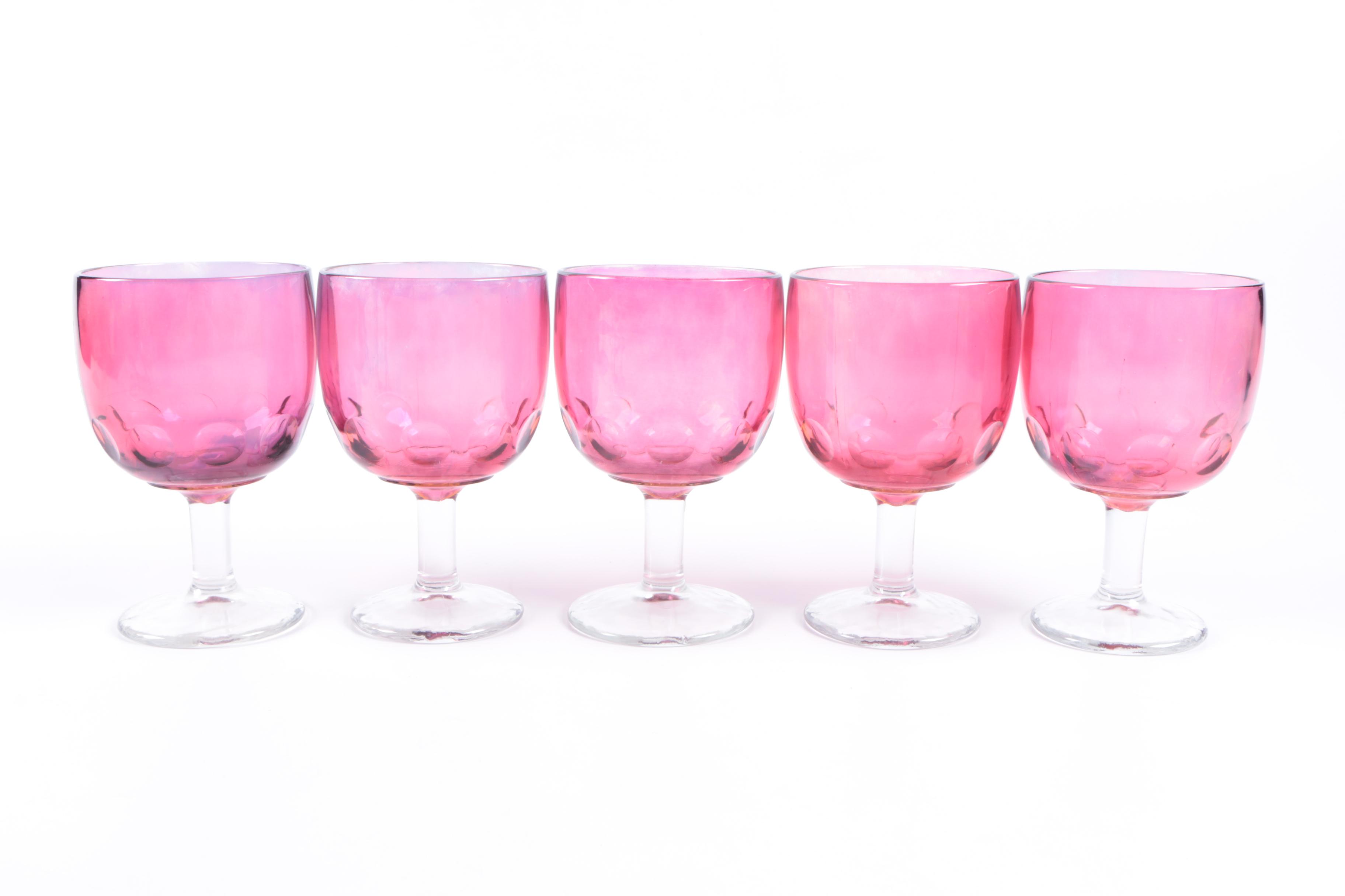 Vintage Colorful Glass Thumbprint Goblets