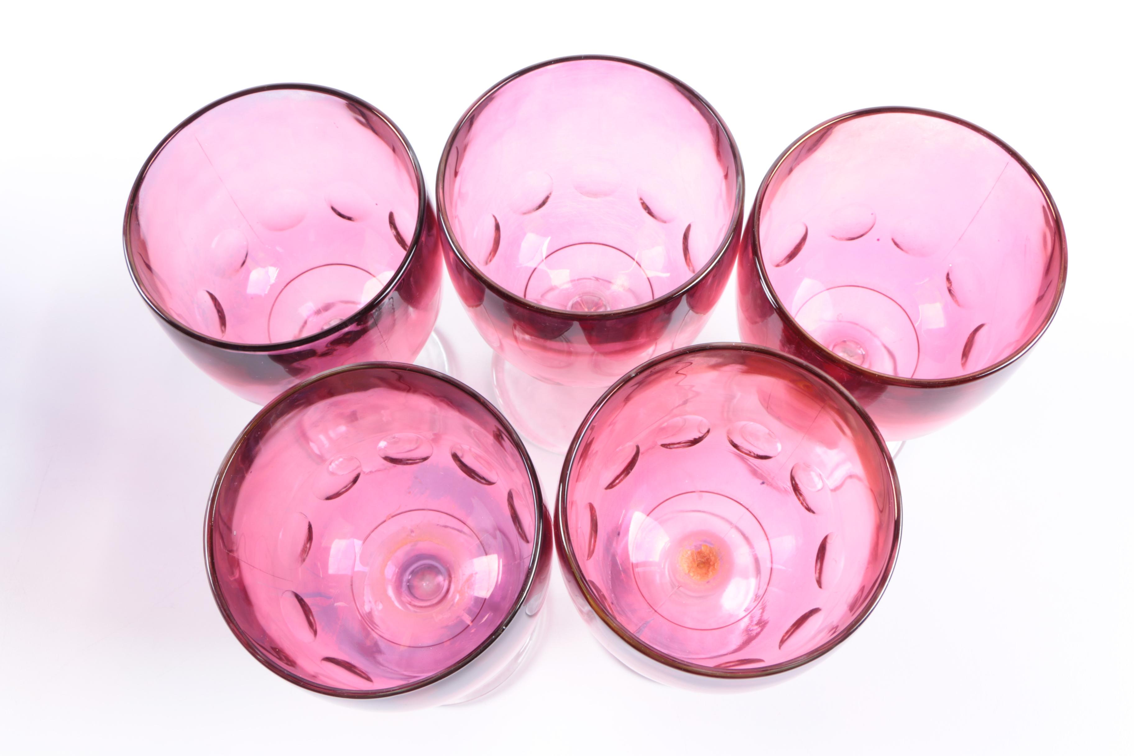 Vintage Colorful Glass Thumbprint Goblets