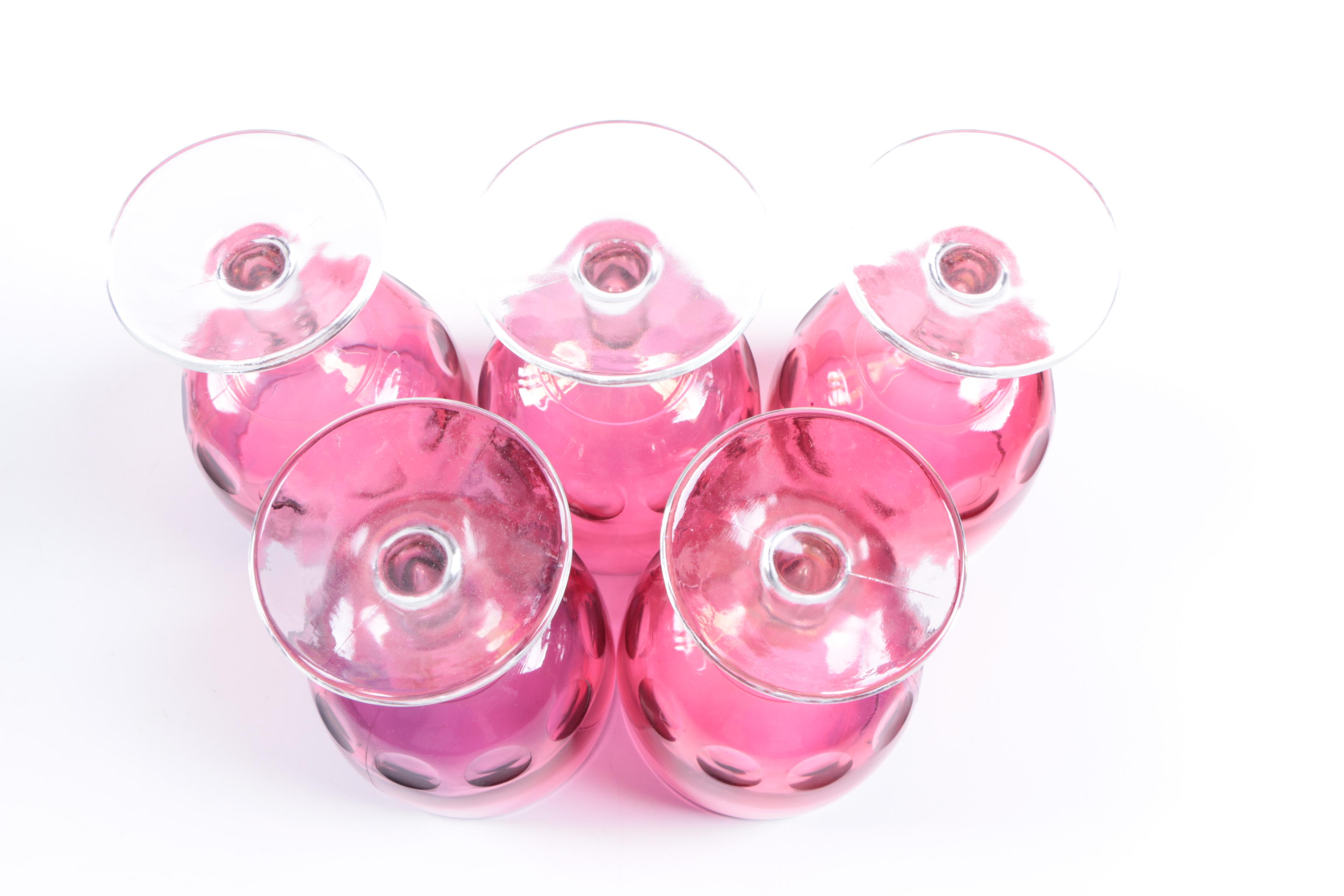 Vintage Colorful Glass Thumbprint Goblets