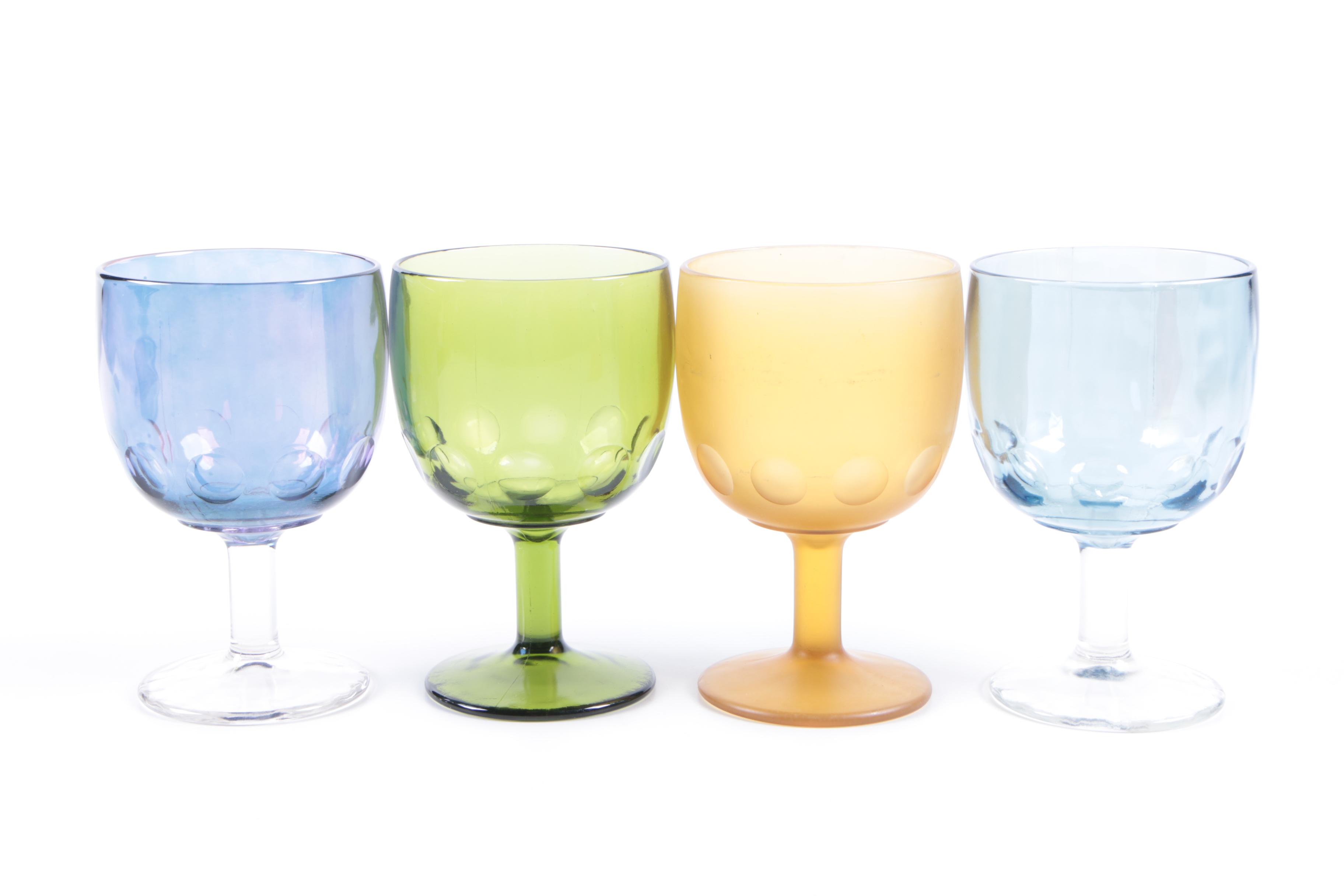 Vintage Colorful Glass Thumbprint Goblets