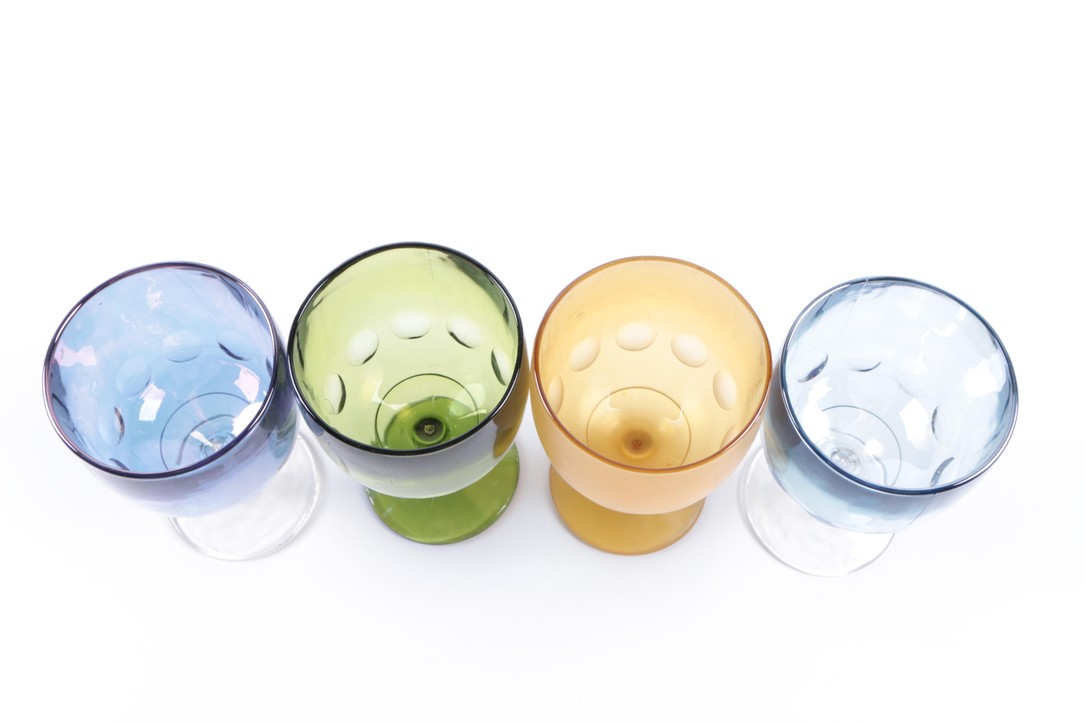 Vintage Colorful Glass Thumbprint Goblets