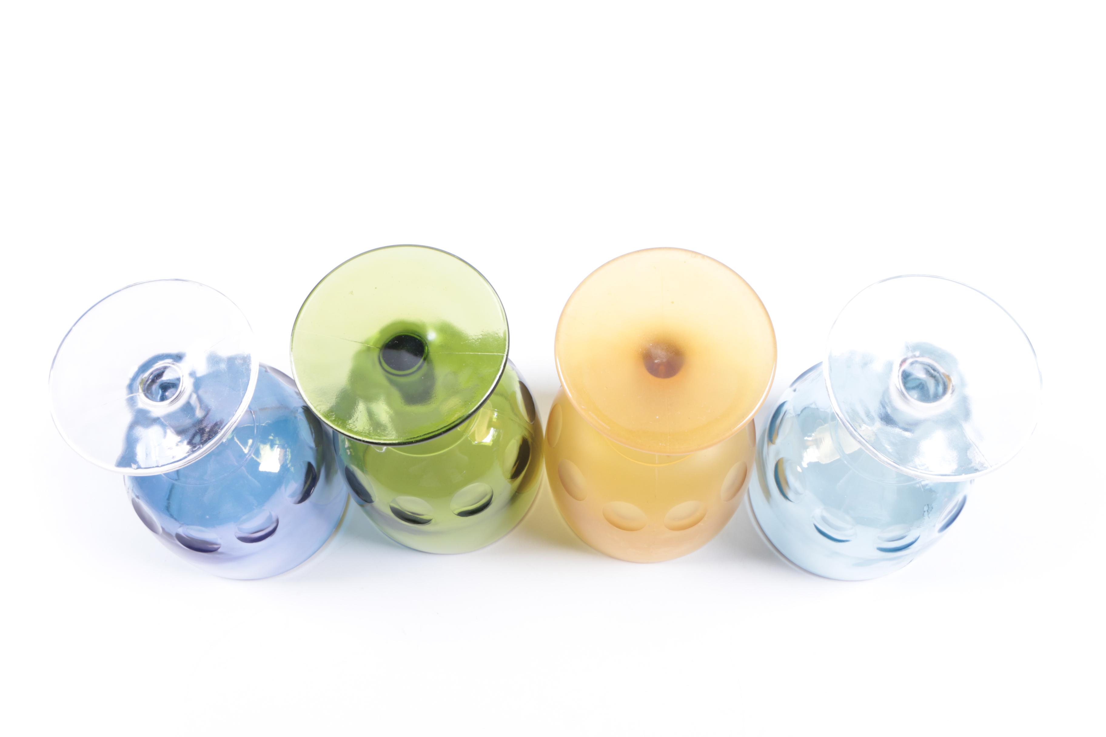 Vintage Colorful Glass Thumbprint Goblets