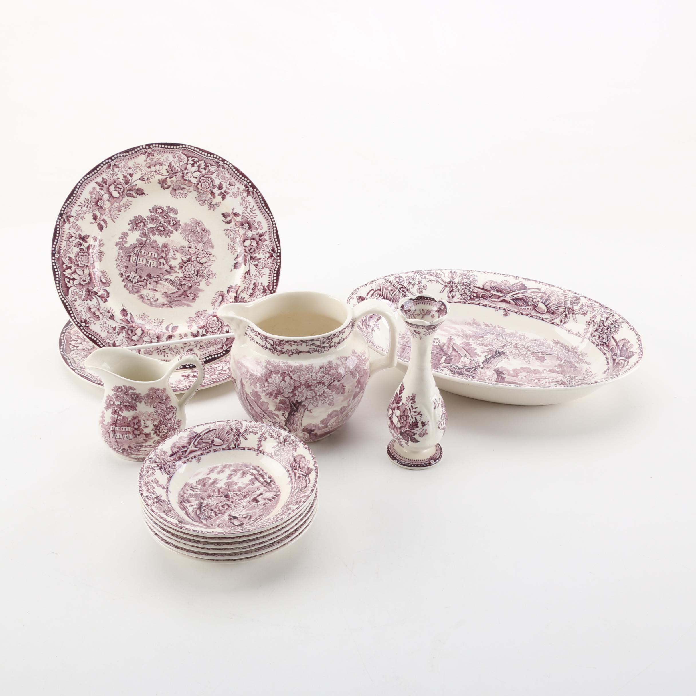 Clarice Cliff for Royal Staffordshire and A.J. Wilkinson Mulberry Transferware