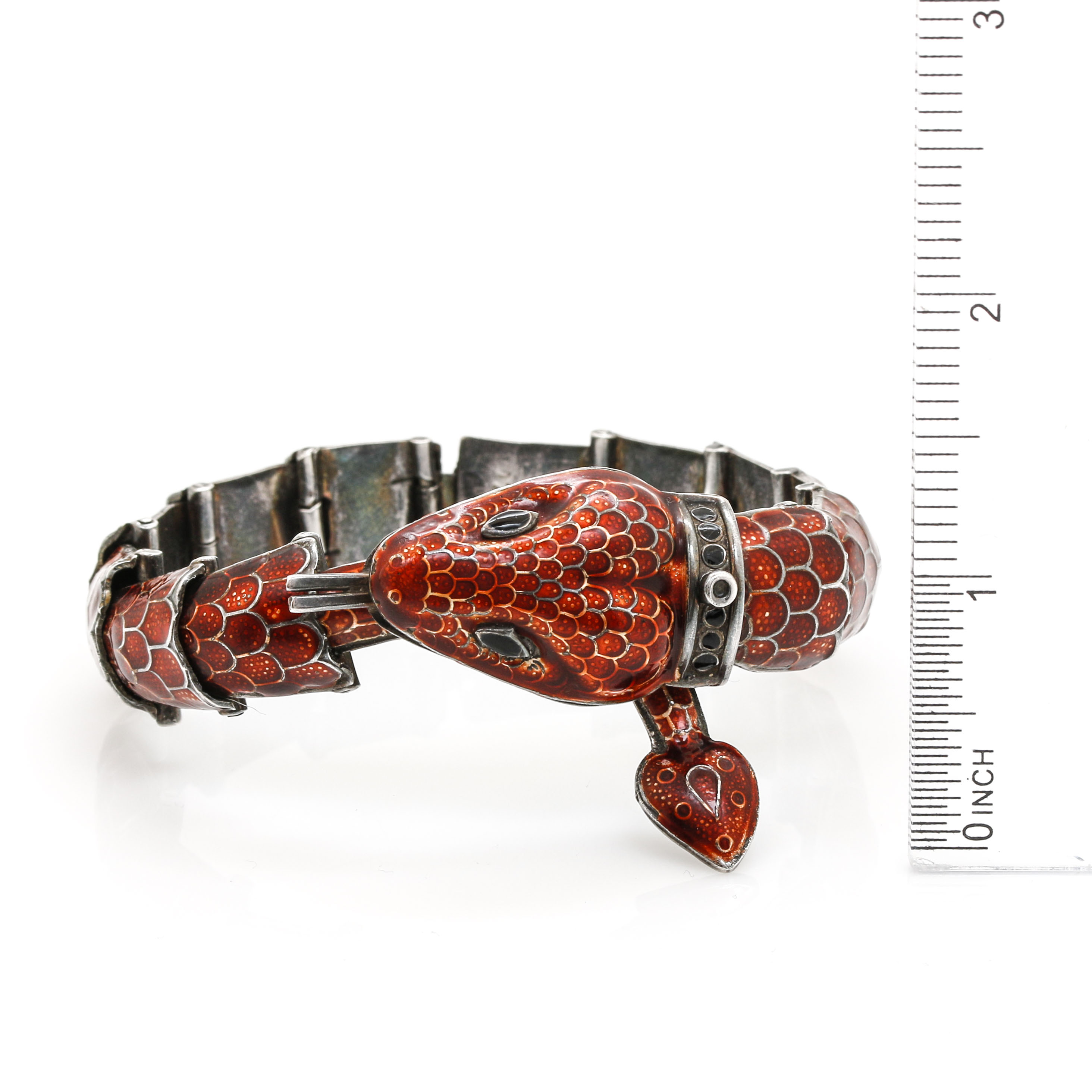 Sterling Silver Enameled Articulated Snake Bracelet