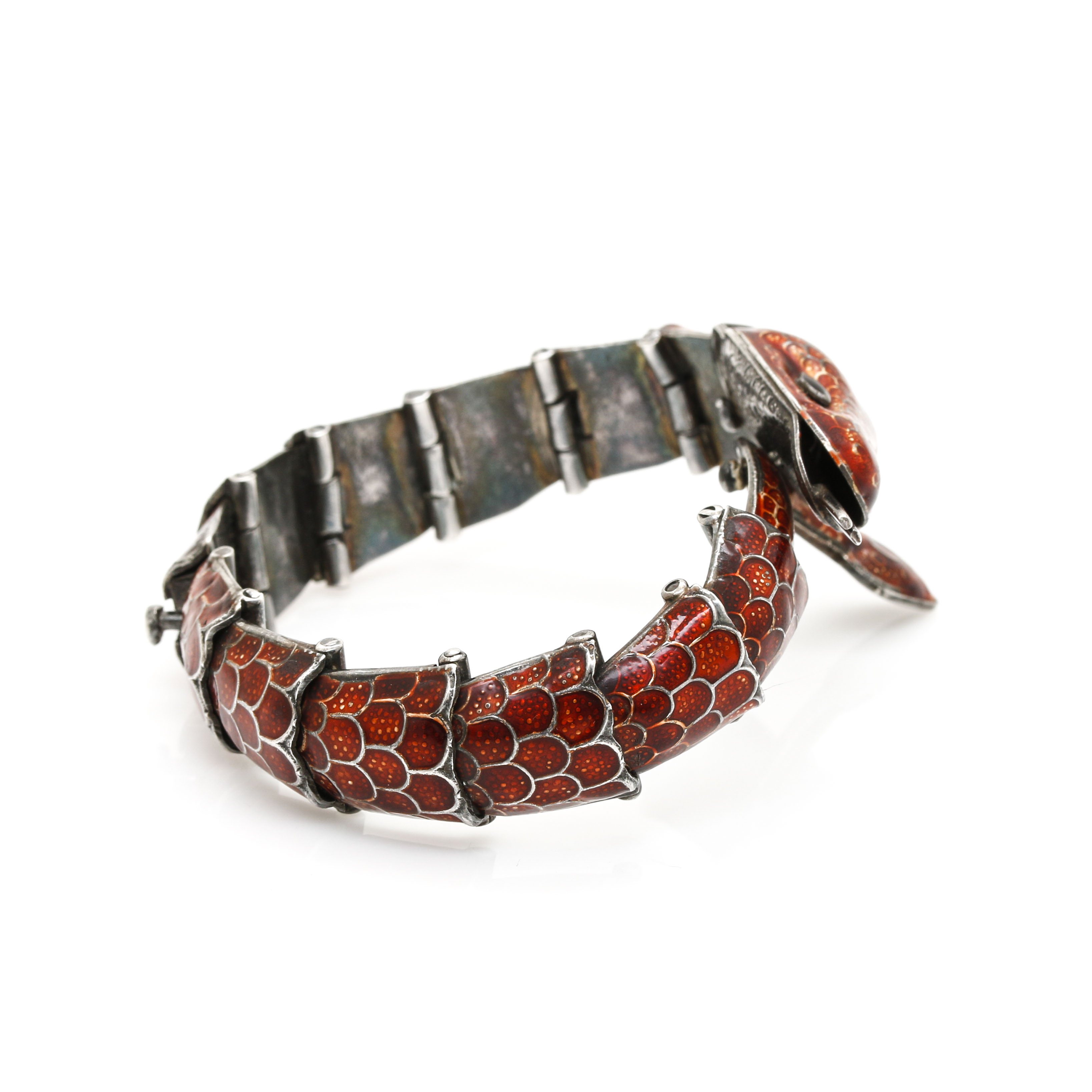 Sterling Silver Enameled Articulated Snake Bracelet