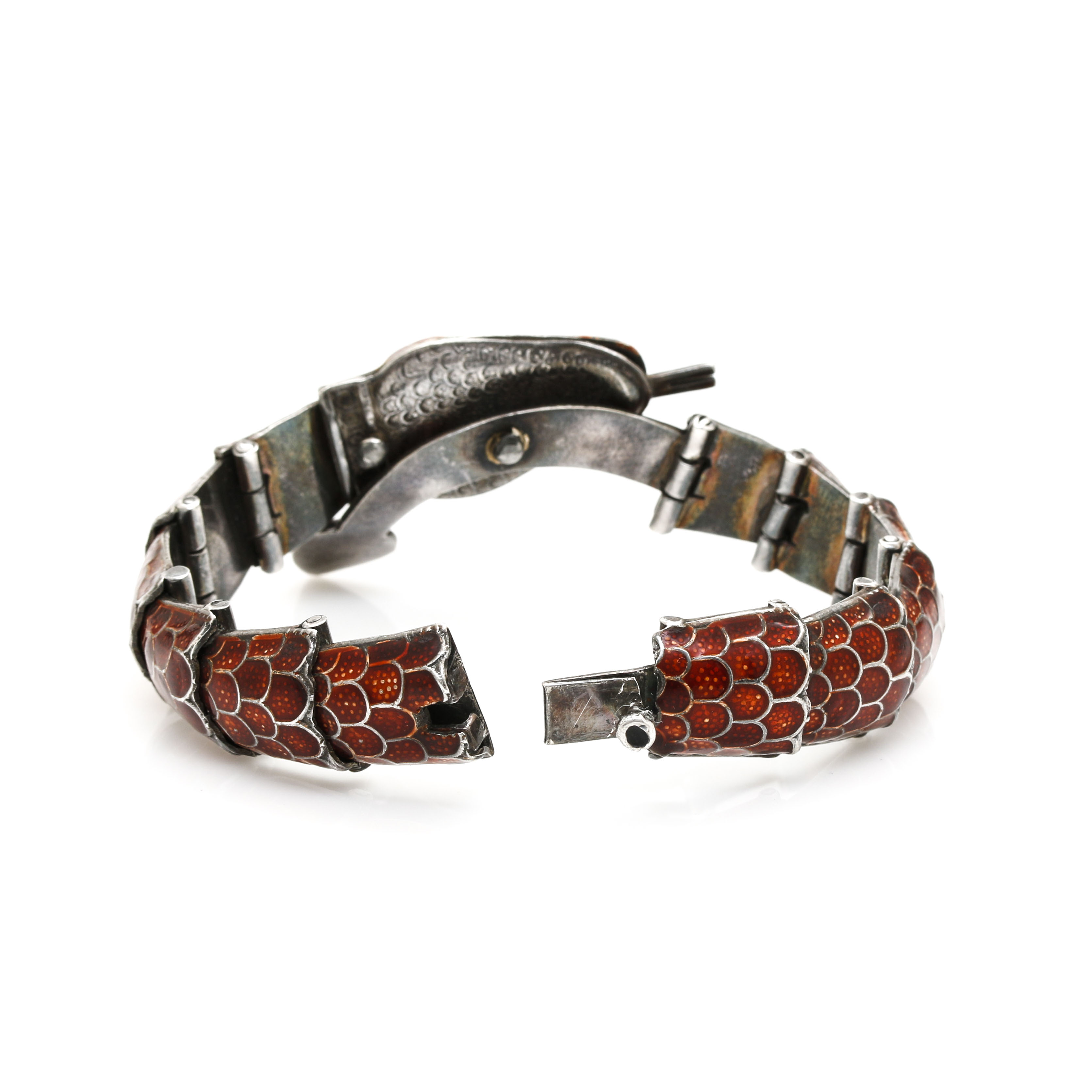 Sterling Silver Enameled Articulated Snake Bracelet