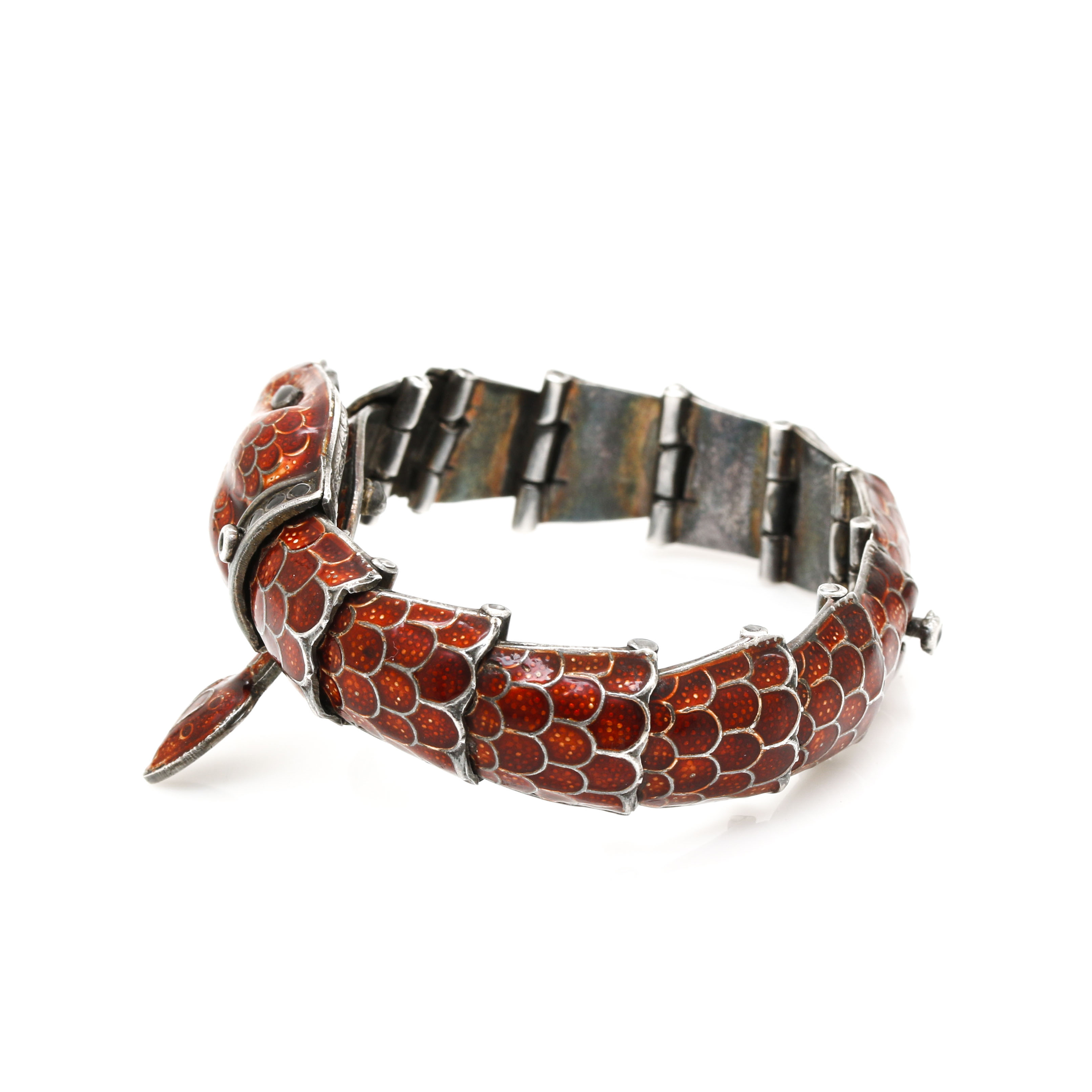 Sterling Silver Enameled Articulated Snake Bracelet