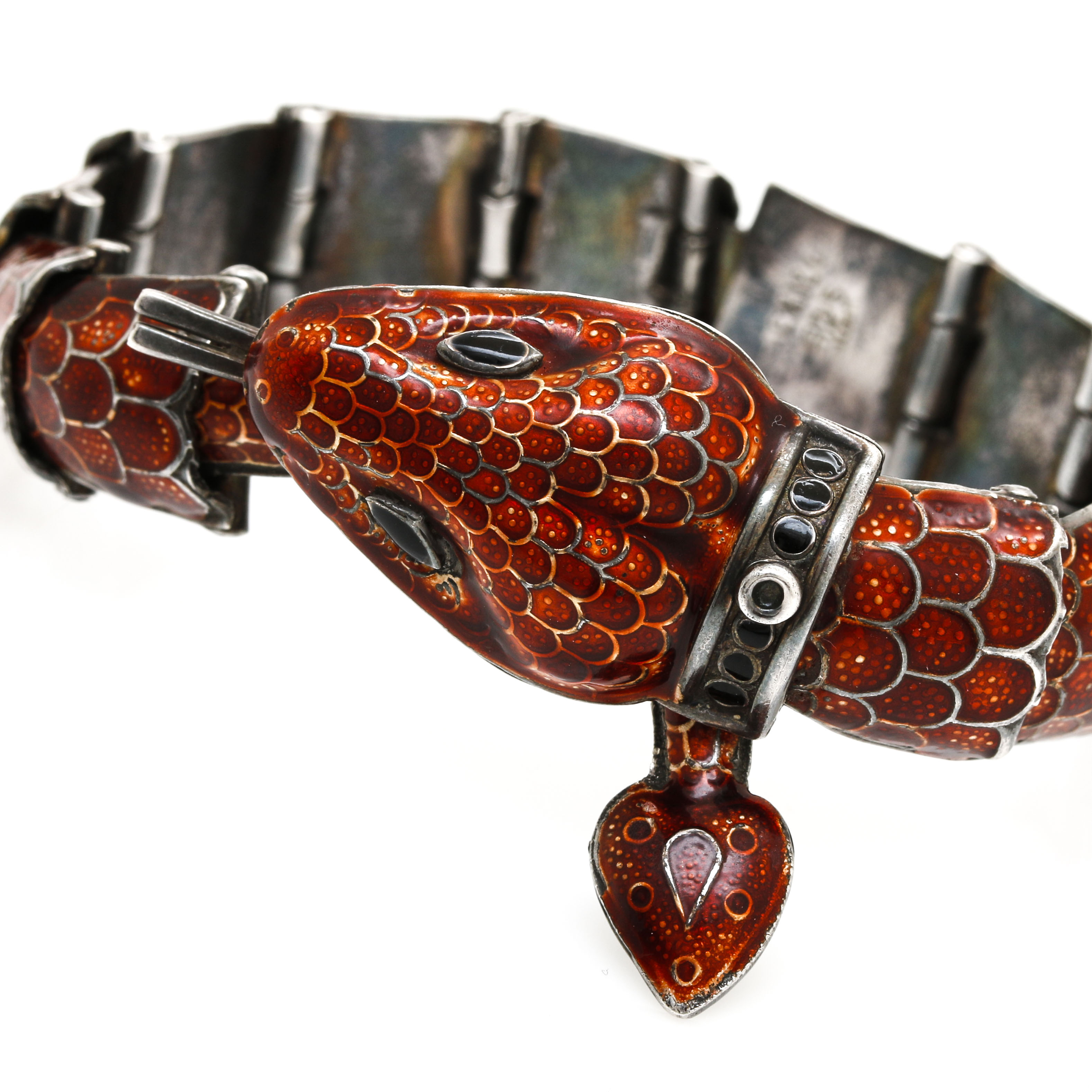 Sterling Silver Enameled Articulated Snake Bracelet