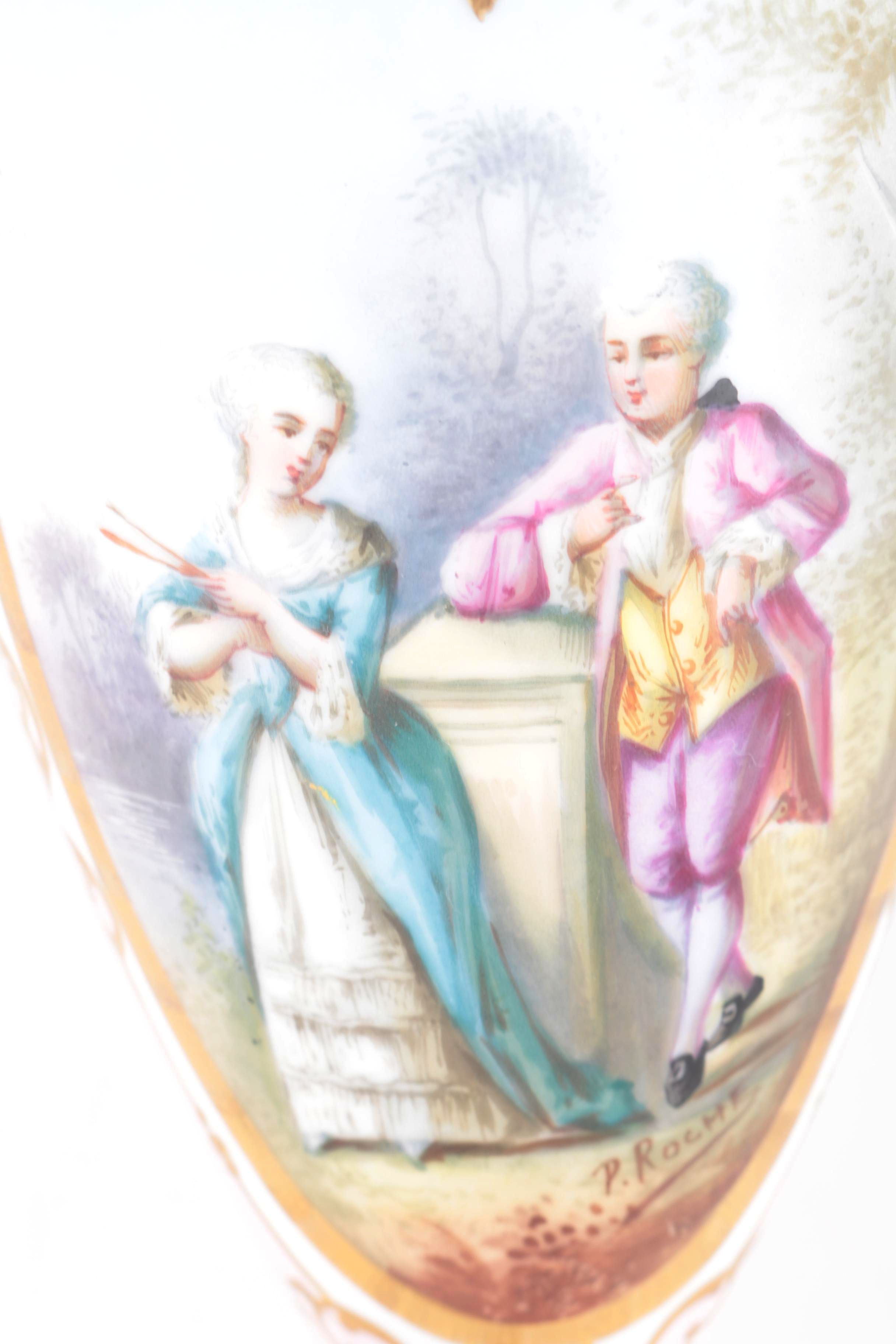 Antique Signed P. Roche French Sevres Style Hand-Painted Porcelain Vase