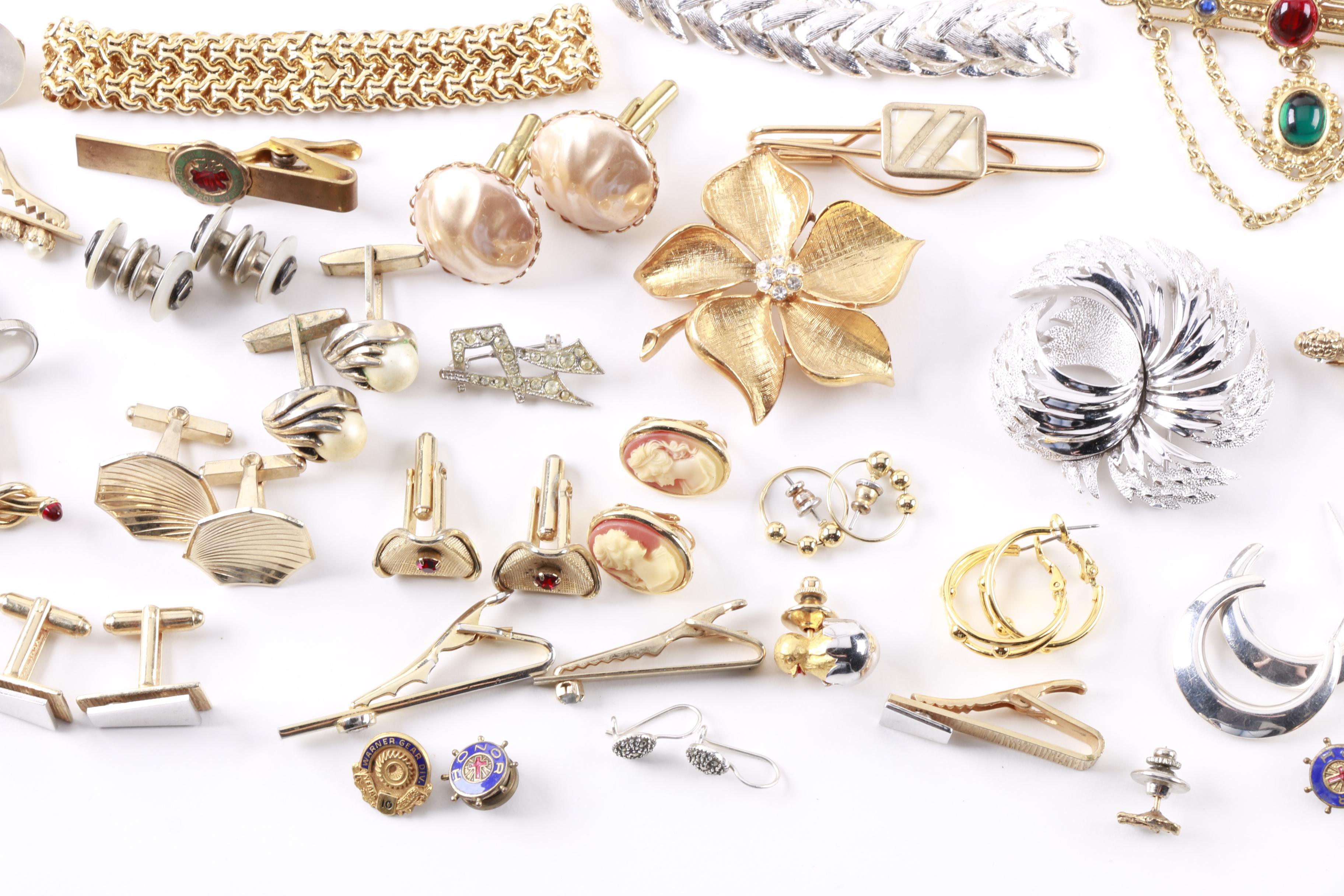 Large Assortment of Jewelry Featuring Diamond Tie Bar