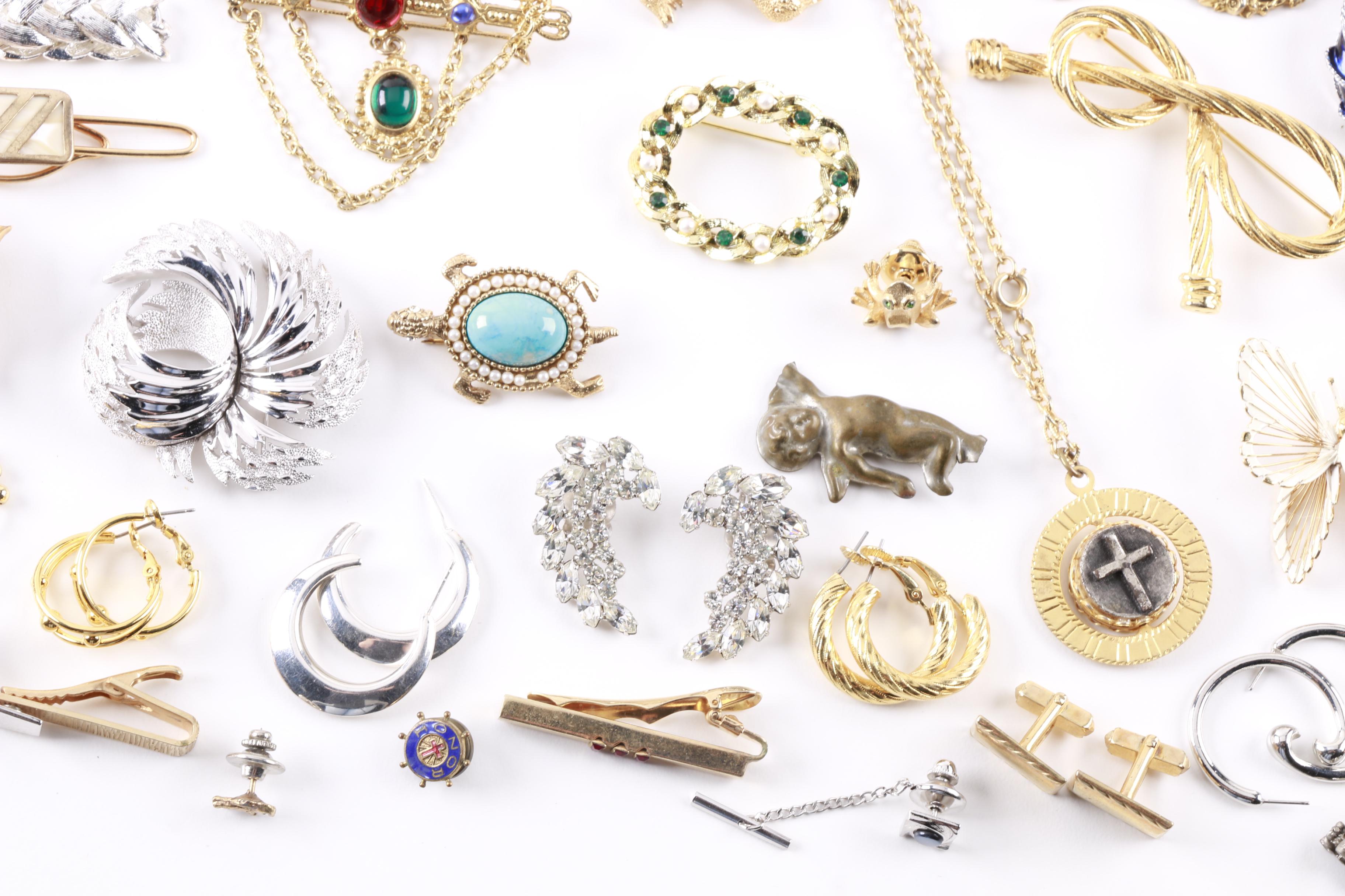 Large Assortment of Jewelry Featuring Diamond Tie Bar