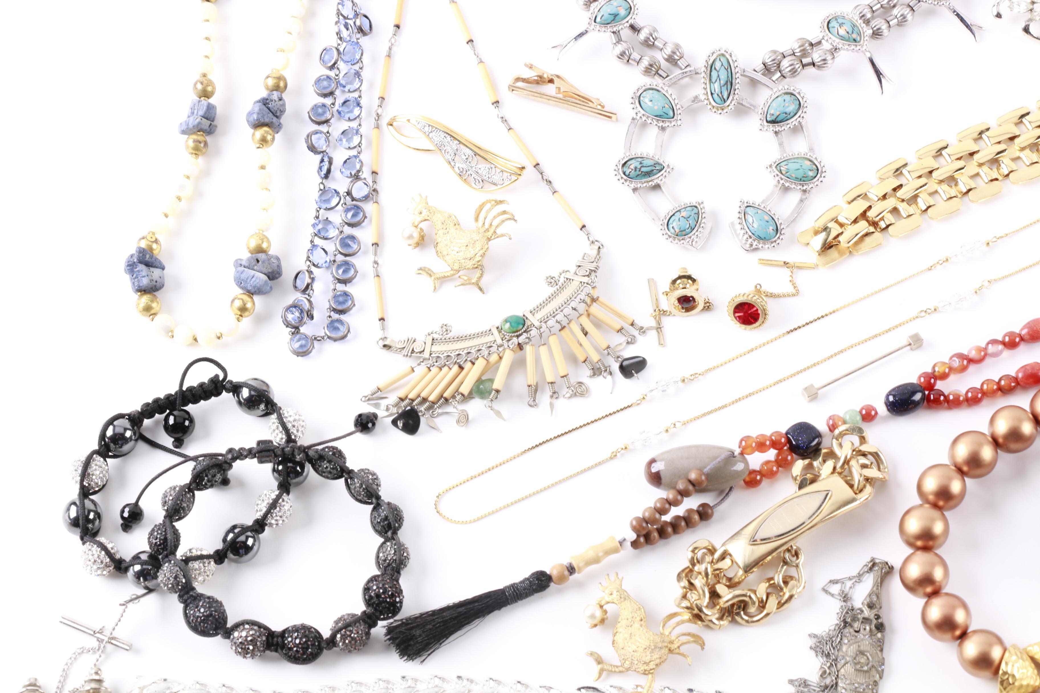 Large Assortment of Jewelry Featuring Diamond Tie Bar