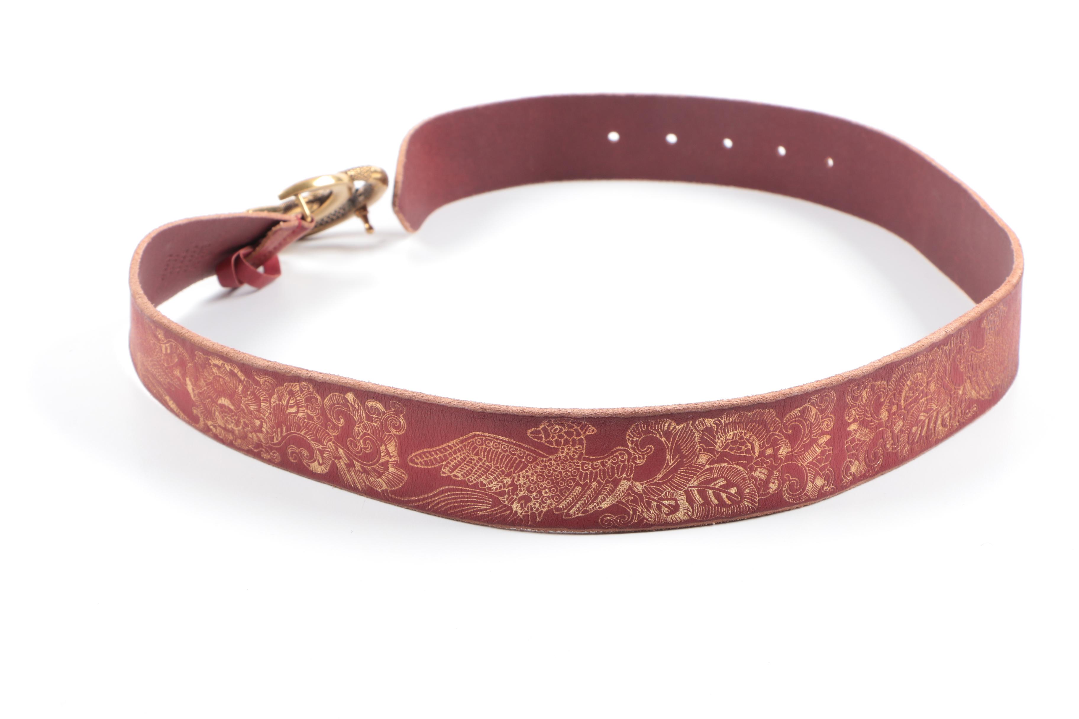 Gucci Red Leather Belt with Snake Buckle