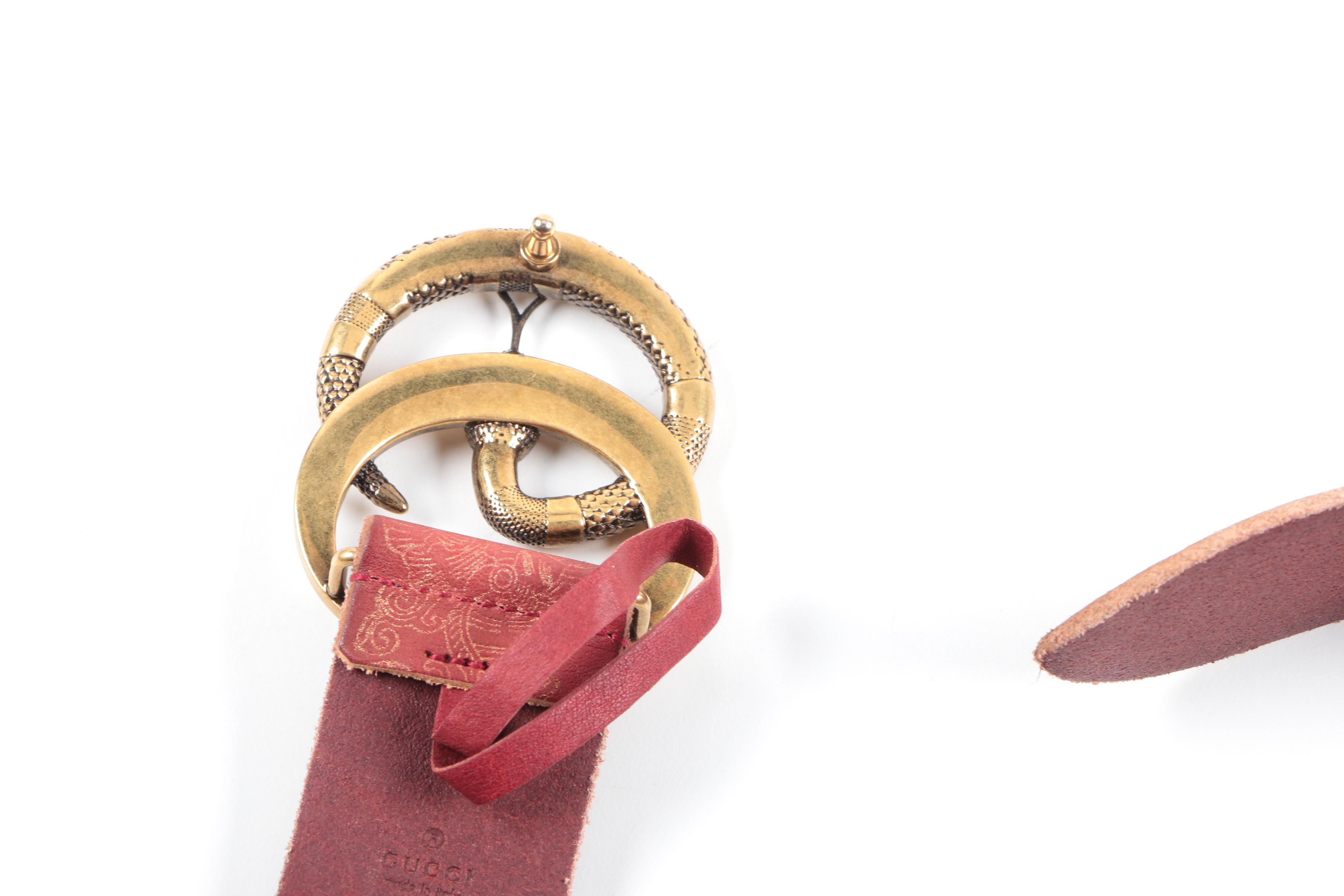 Gucci Red Leather Belt with Snake Buckle
