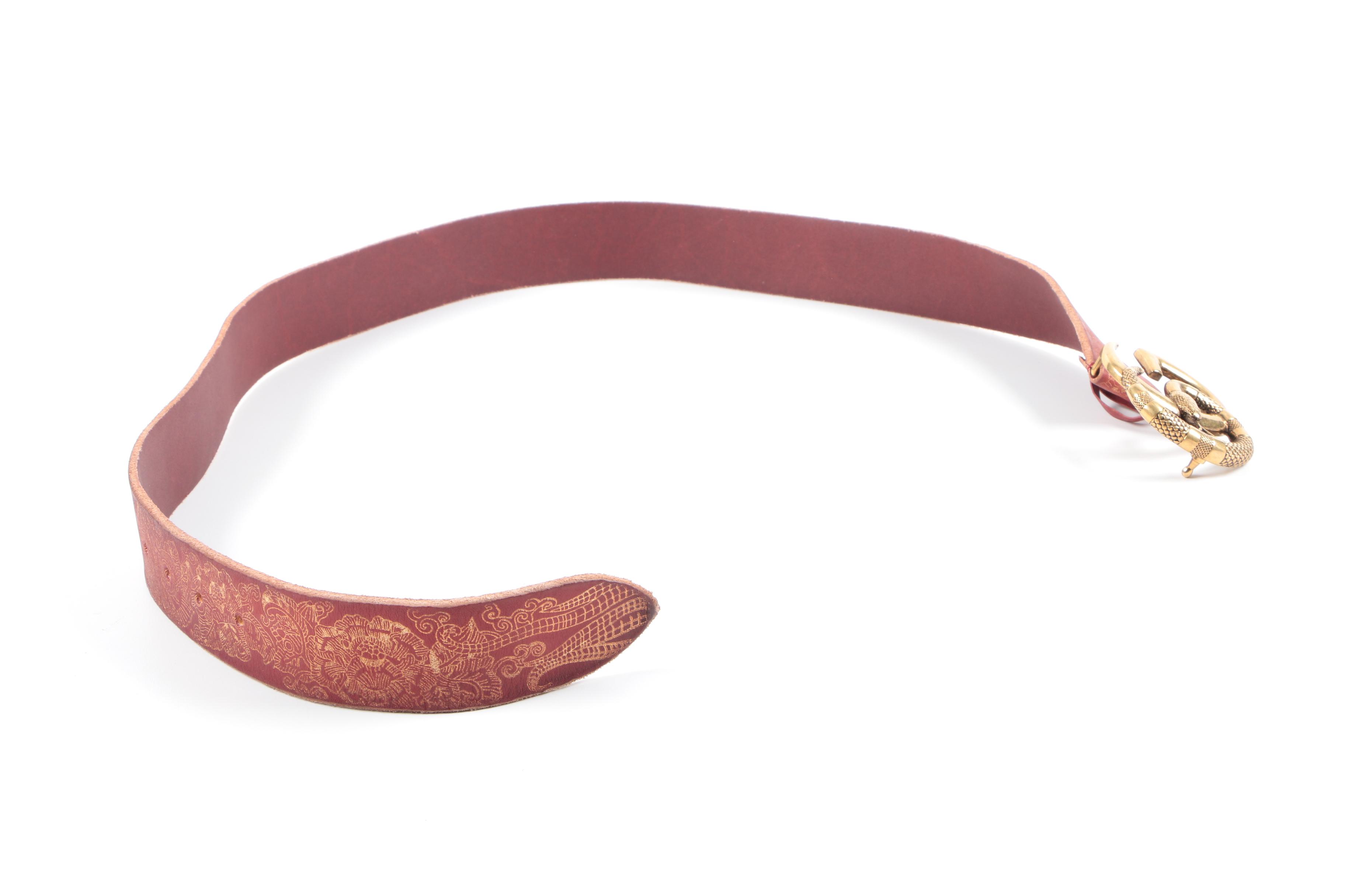 Gucci Red Leather Belt with Snake Buckle