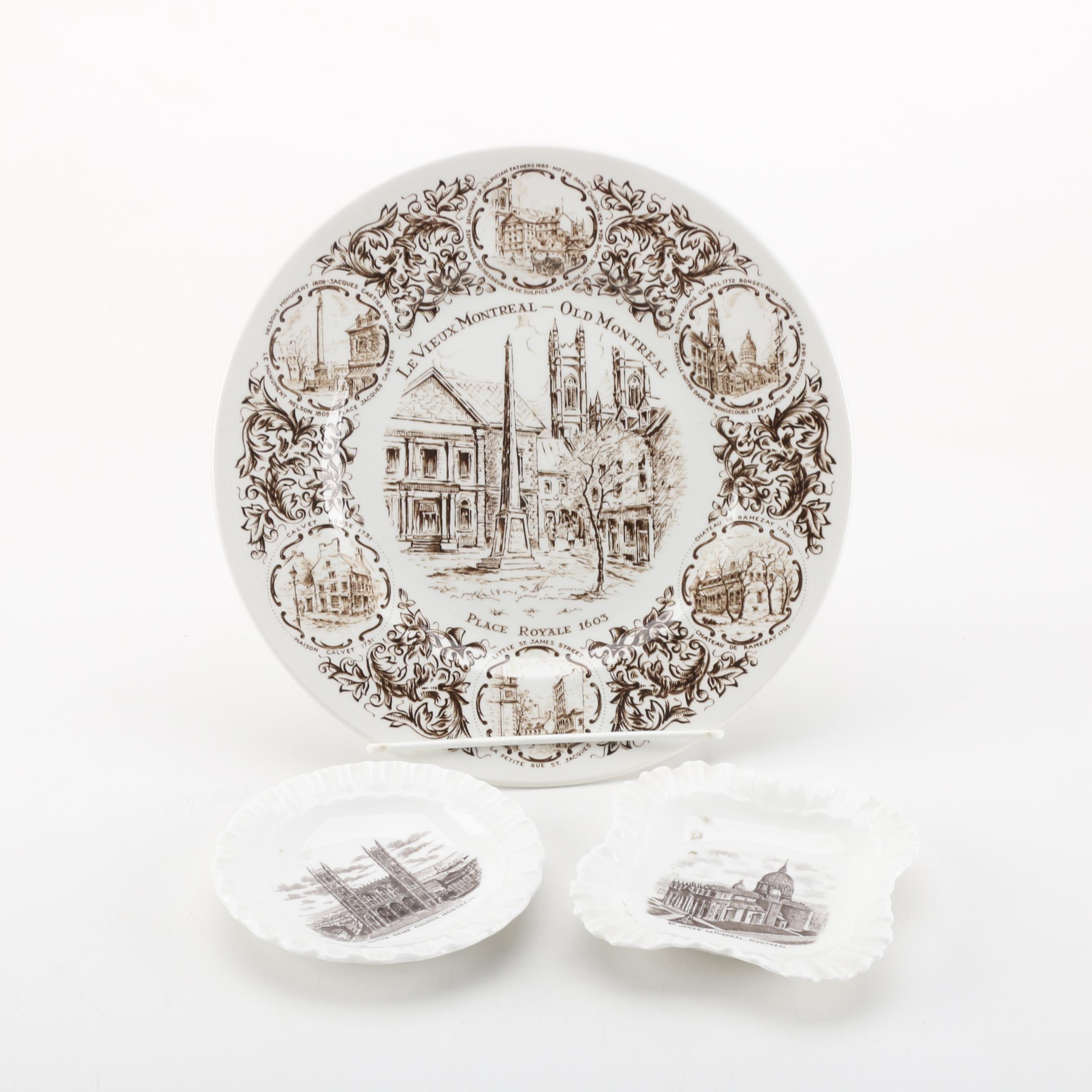 Vintage Montreal Souvenir Plate and Dishes Featuring Adderley and Wood & Sons