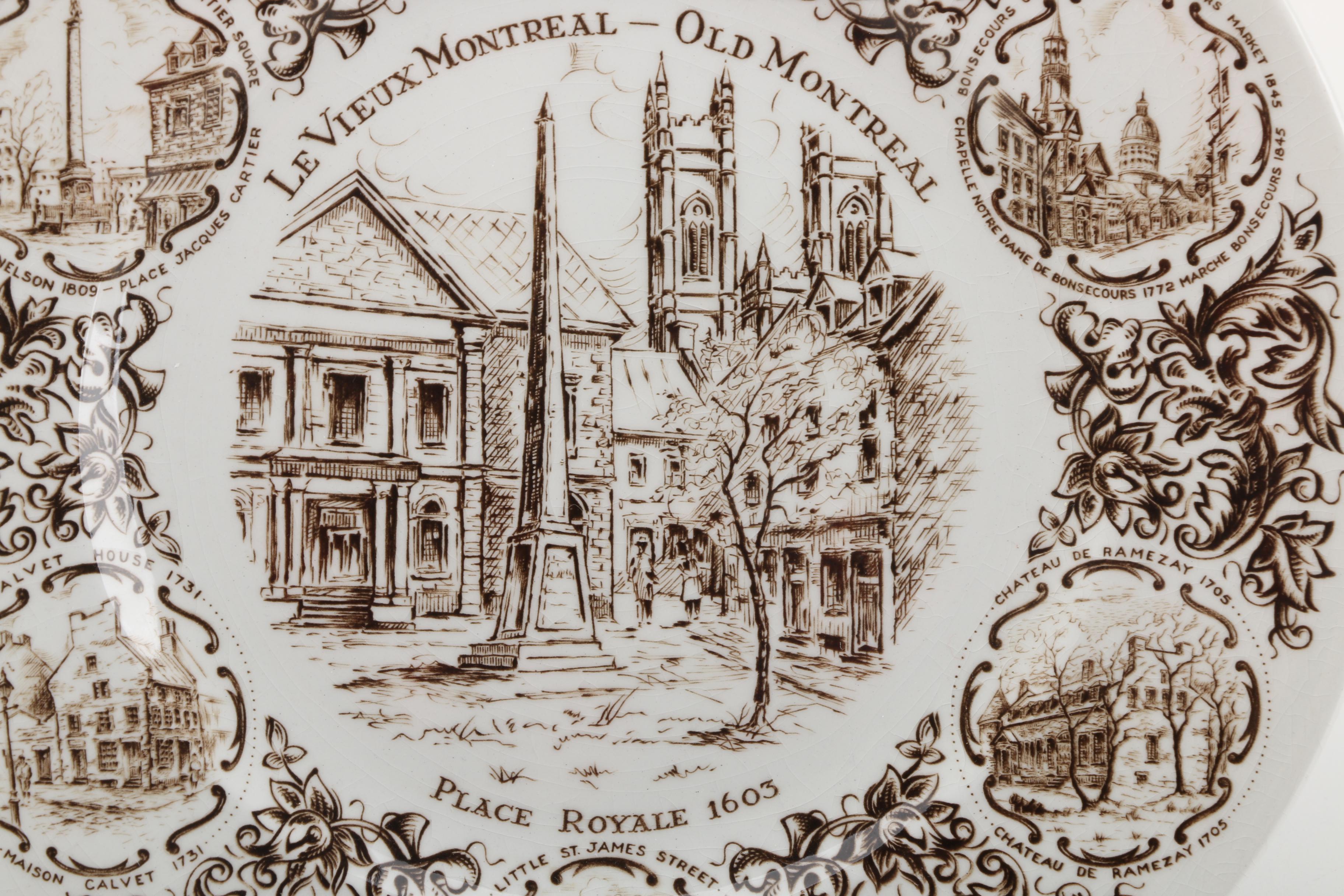 Vintage Montreal Souvenir Plate and Dishes Featuring Adderley and Wood & Sons