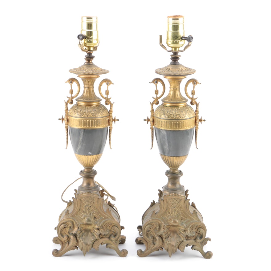 Vintage Table Lamps With Antique French Neoclassical Marble and Ormolu Urns