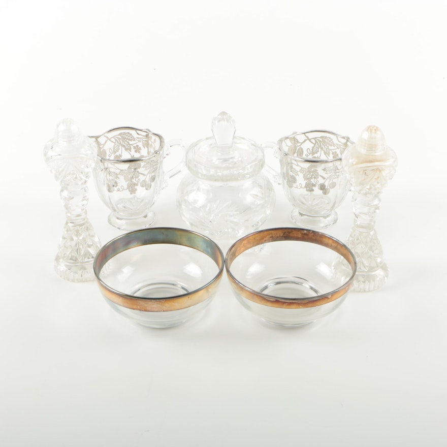 Crystal and Glass Tableware Including Sterling Overlay