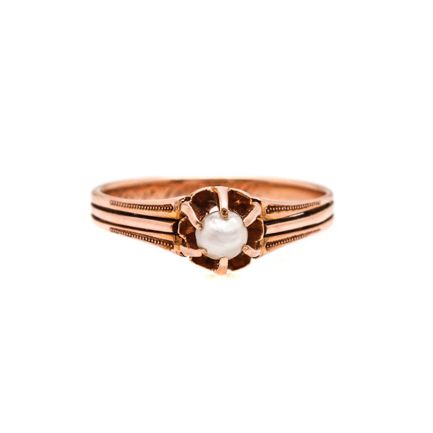 Antique 14K Rose Gold Pearl Belcher Ring