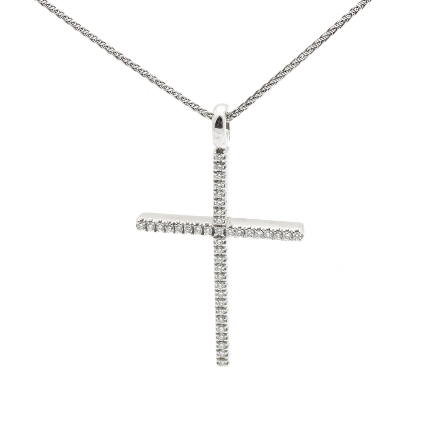 Damiani 18K White Gold Diamond Cross Pendant Necklace