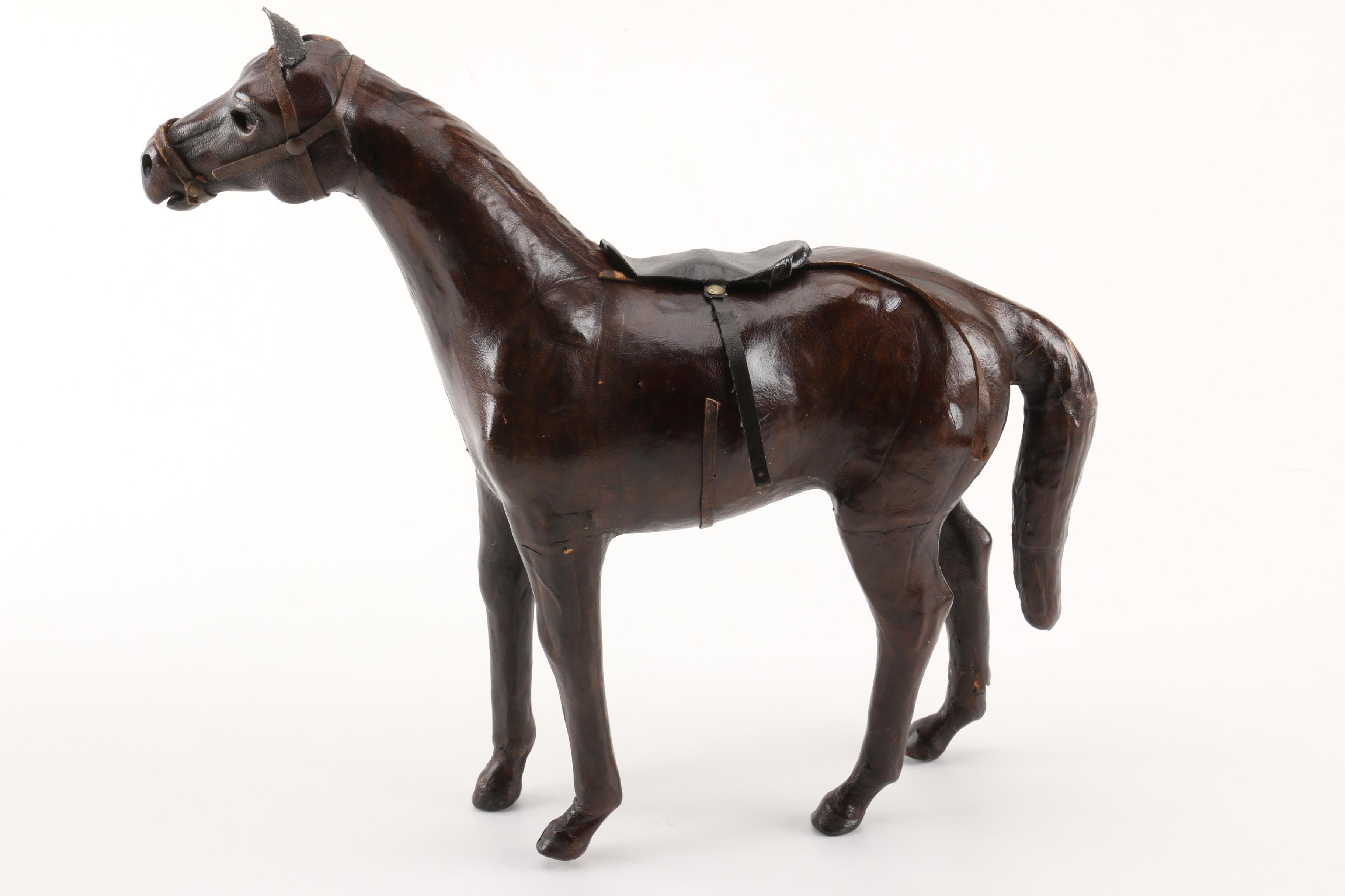 Leather Elephant and Horse Figurines