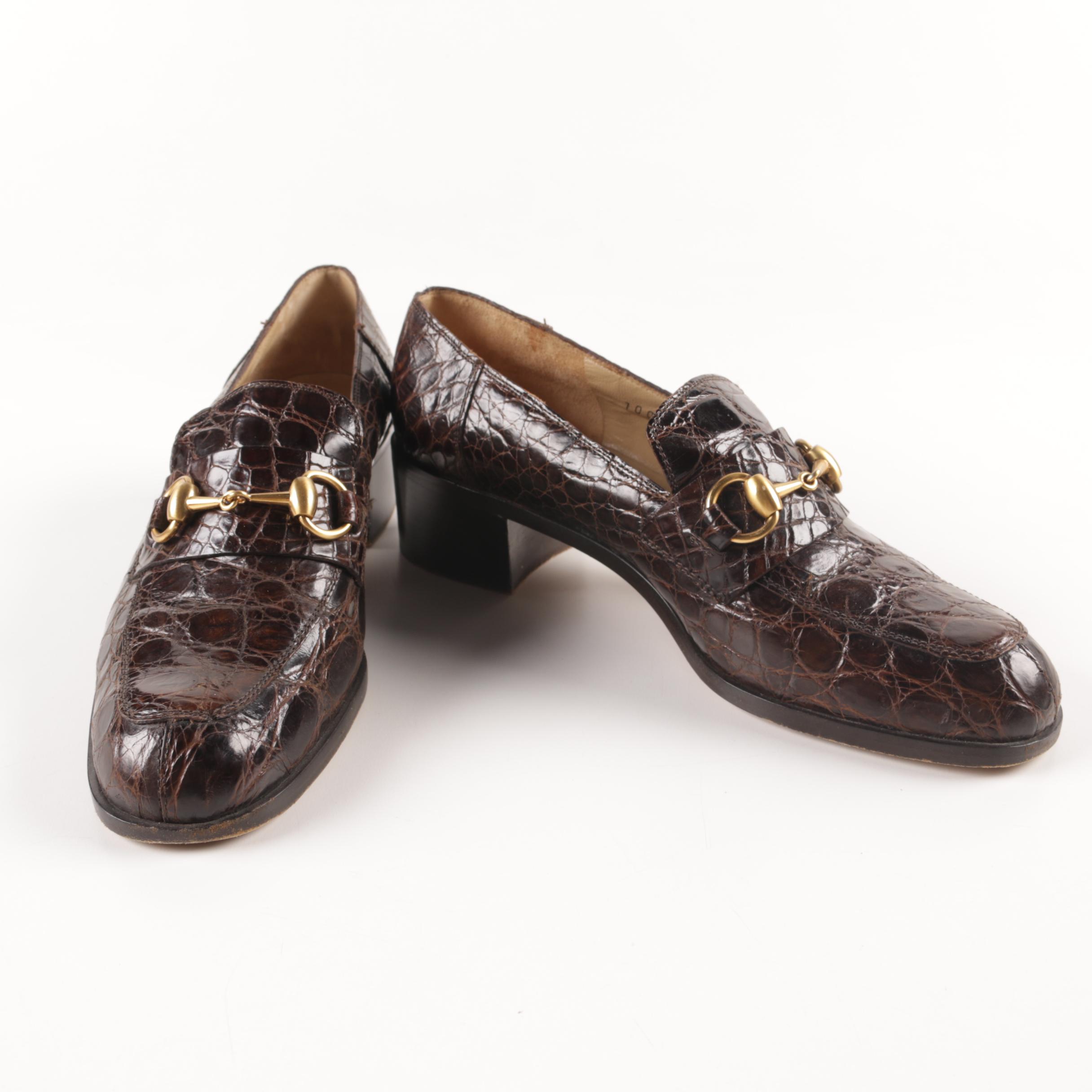 Gucci Brown Alligator Horsebit Loafers