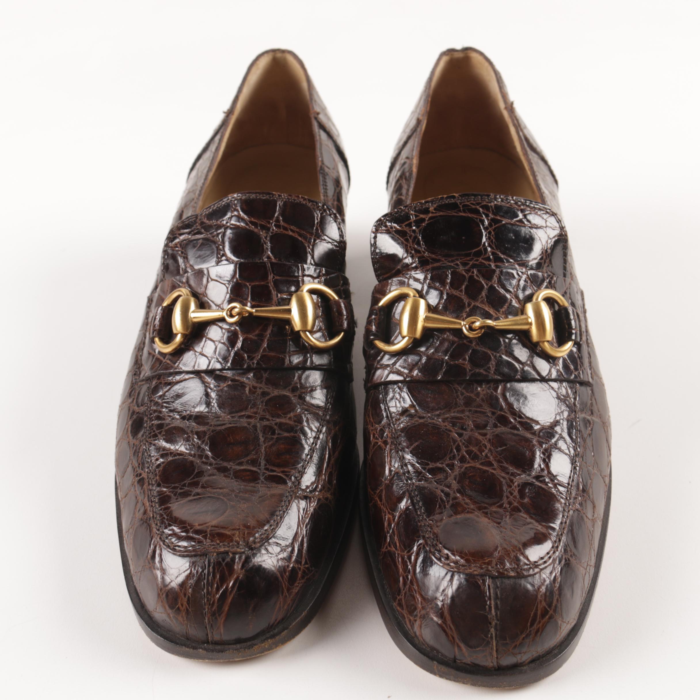 Gucci Brown Alligator Horsebit Loafers