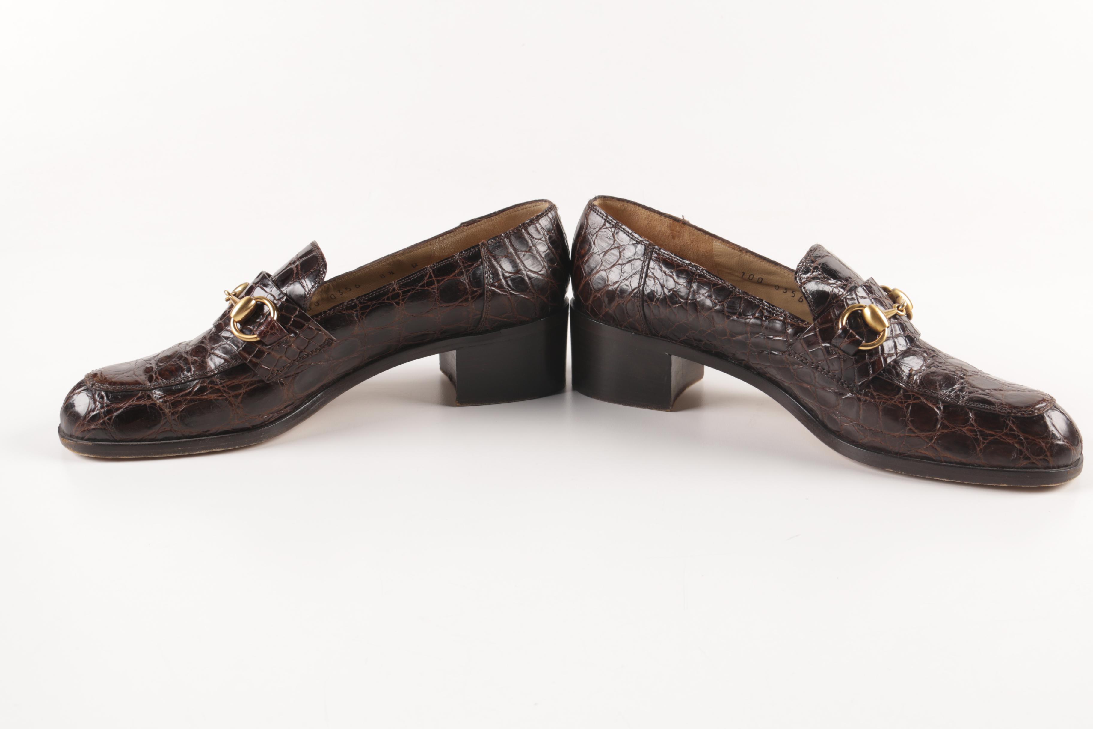 Gucci Brown Alligator Horsebit Loafers