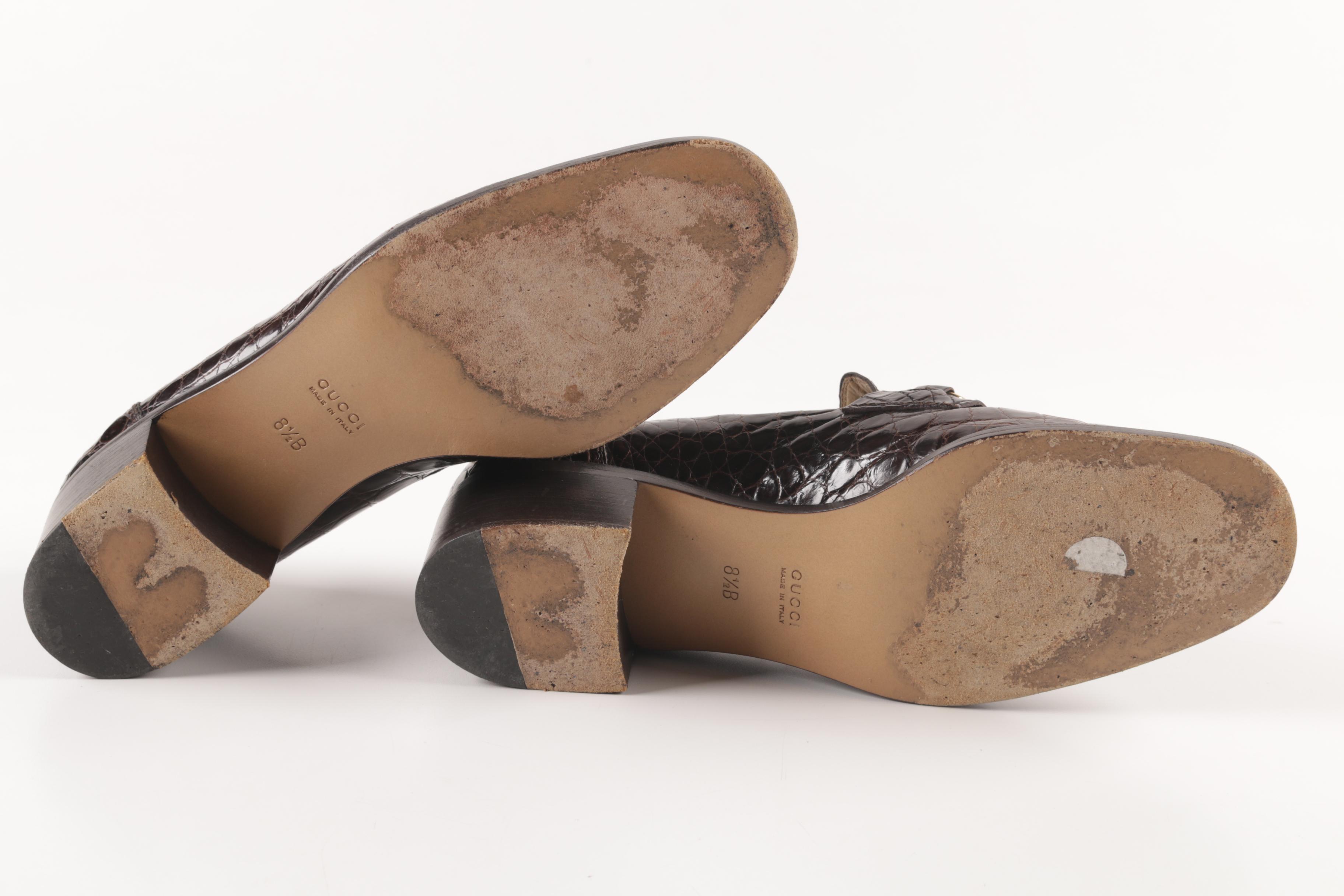 Gucci Brown Alligator Horsebit Loafers