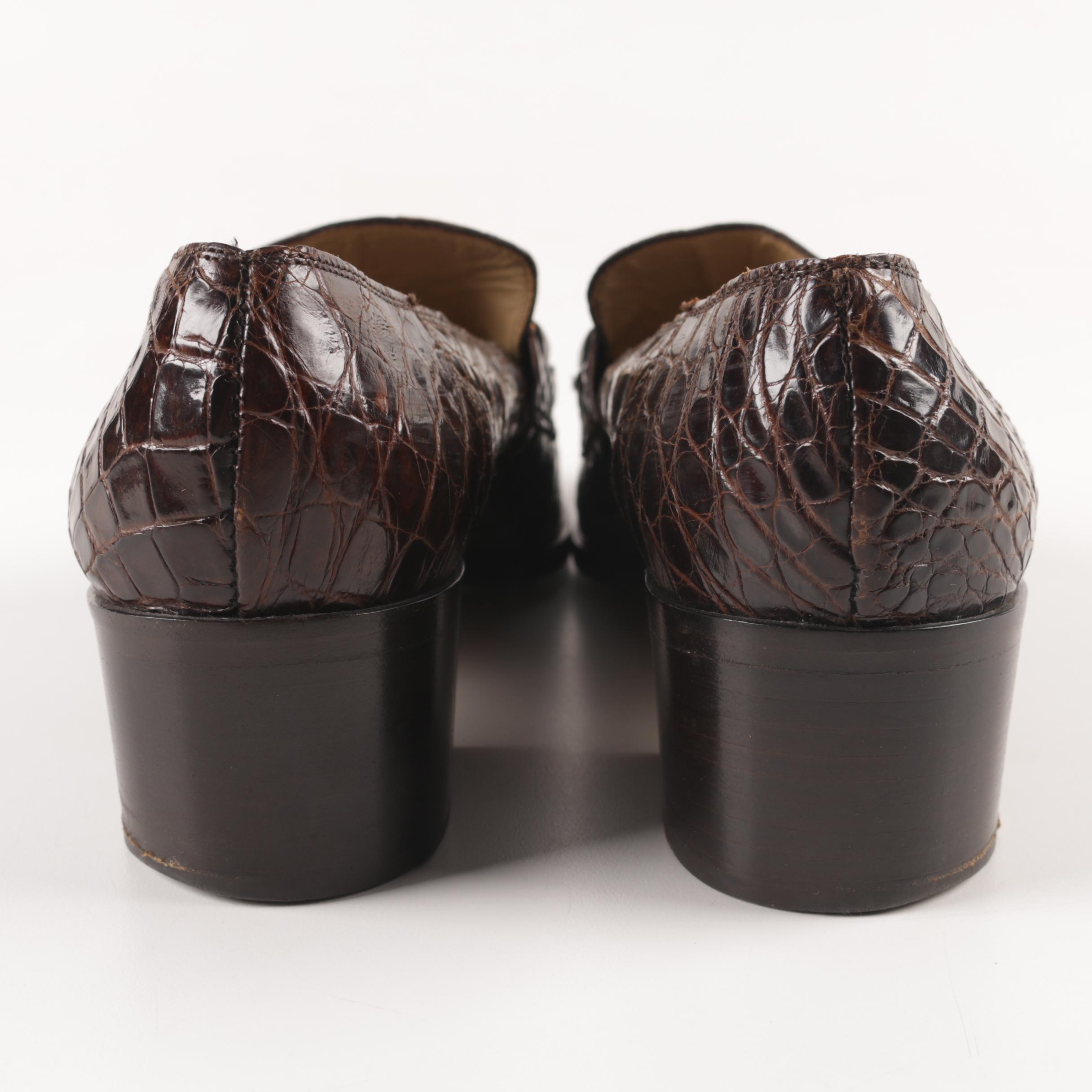 Gucci Brown Alligator Horsebit Loafers