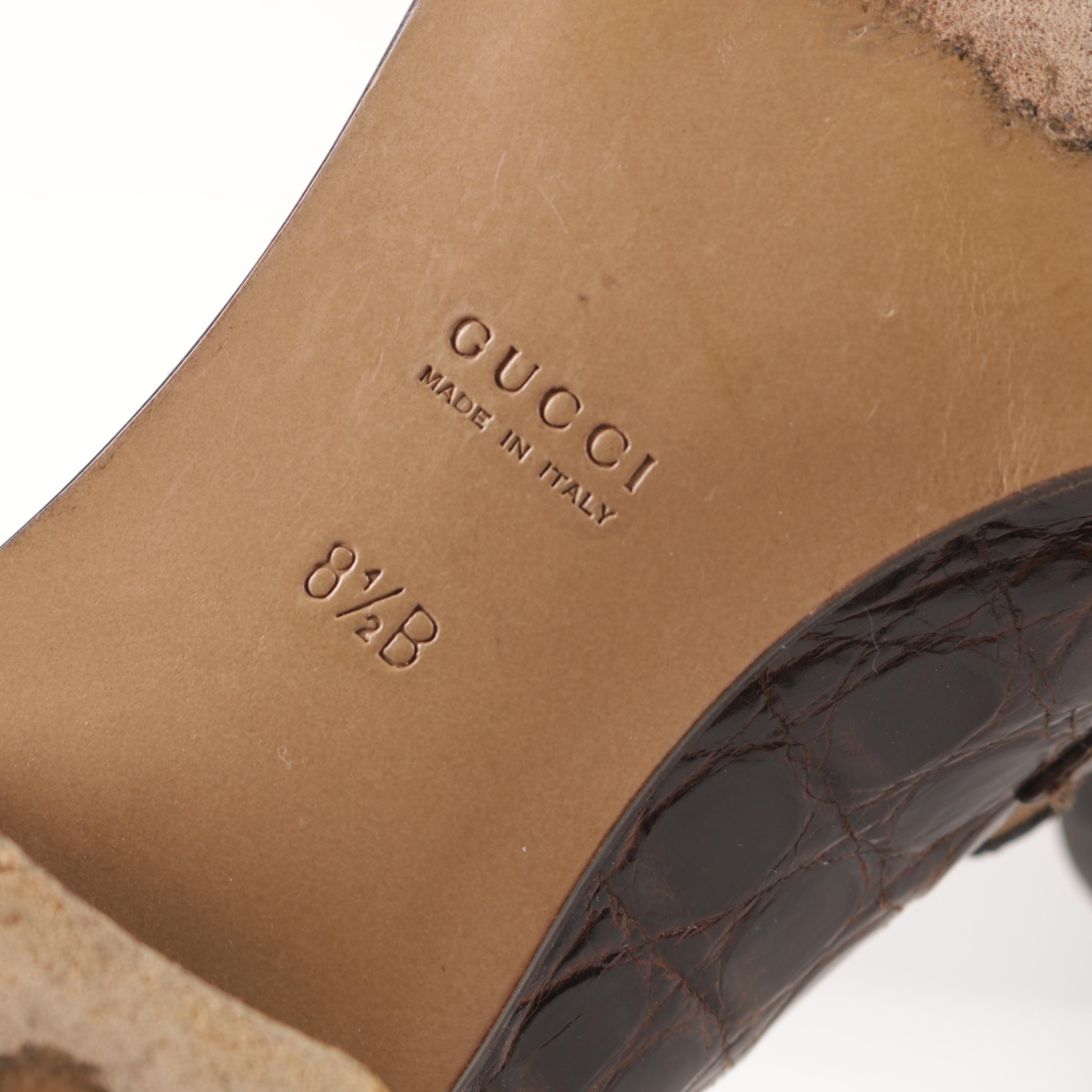 Gucci Brown Alligator Horsebit Loafers