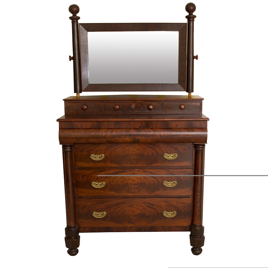Empire Style Flame Mahogany Dresser with Tilting Mirror
