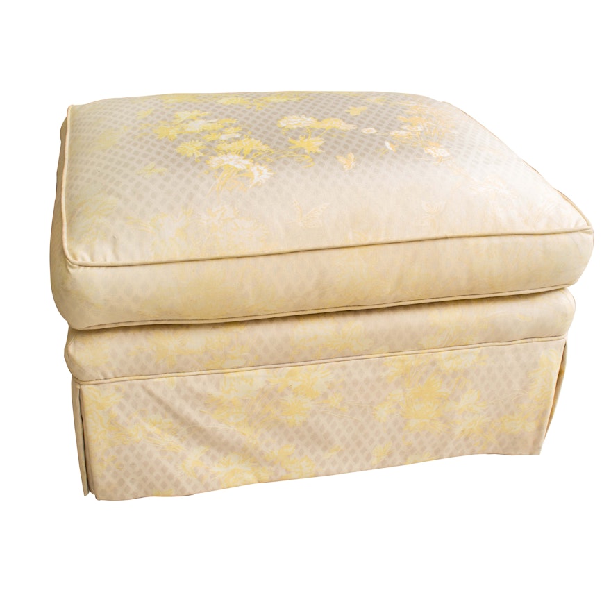 Yellow Floral Motif Upholstered Ottoman