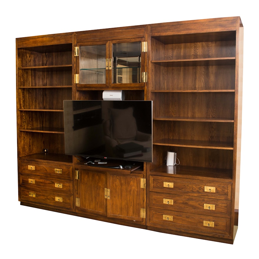 Henredon Campaign Style Walnut Wall Unit