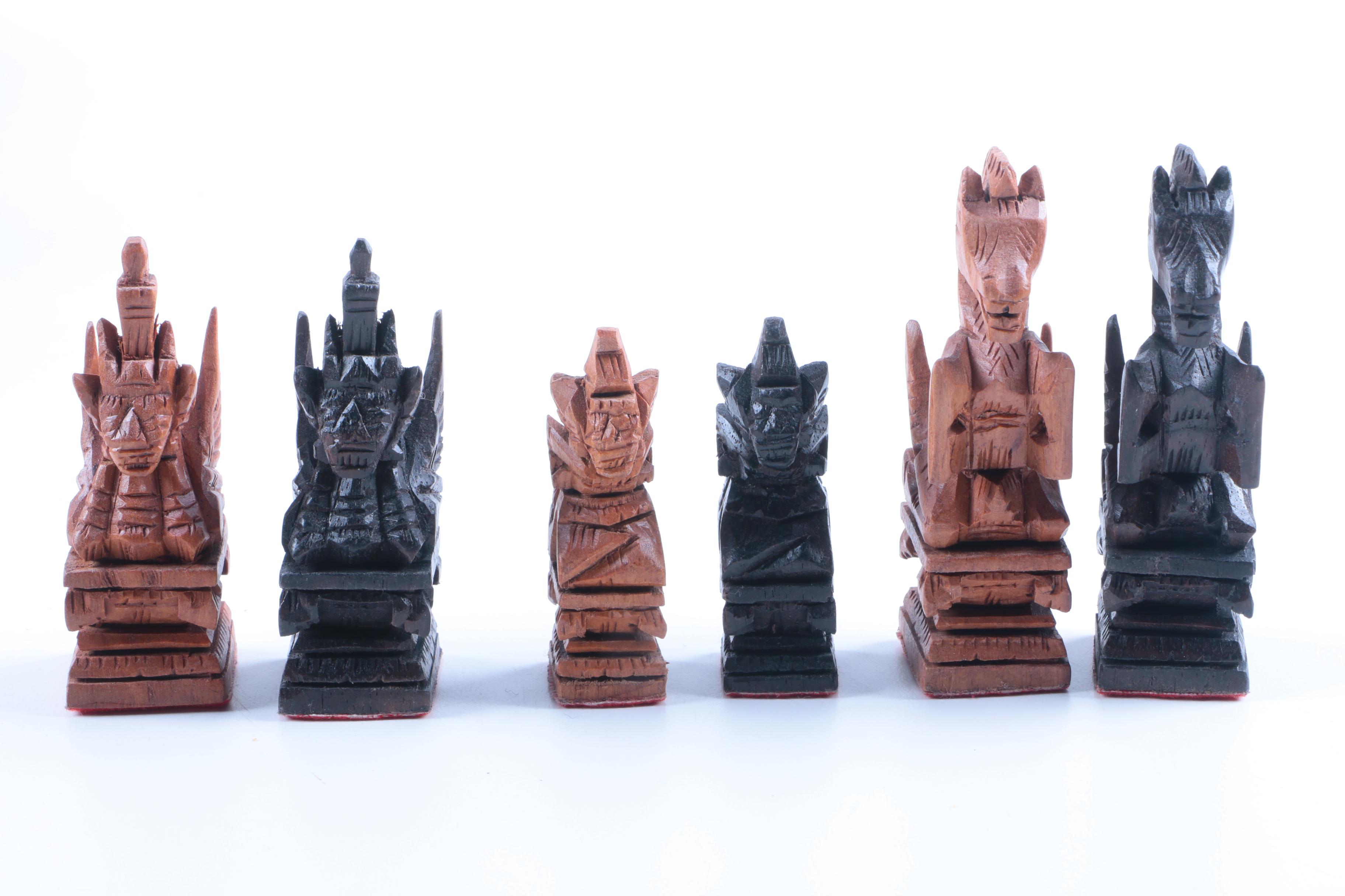 Ornately Carved Wooden Chess and Backgammon Set