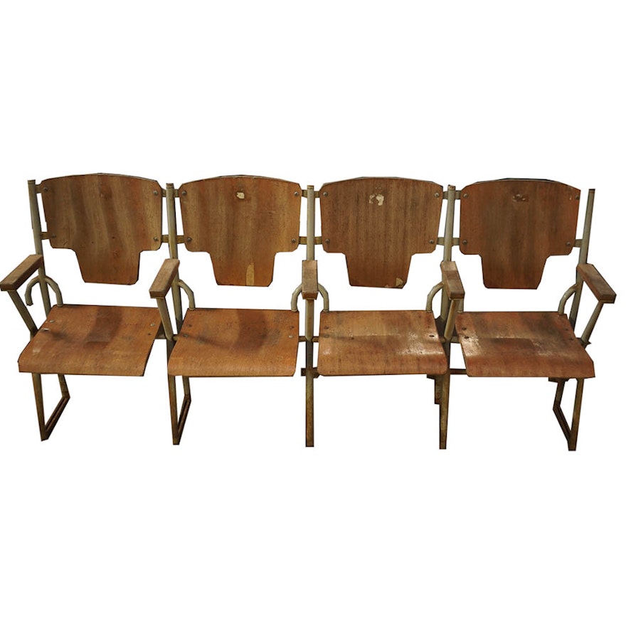 Vintage Plywood and Metal Theater Seats