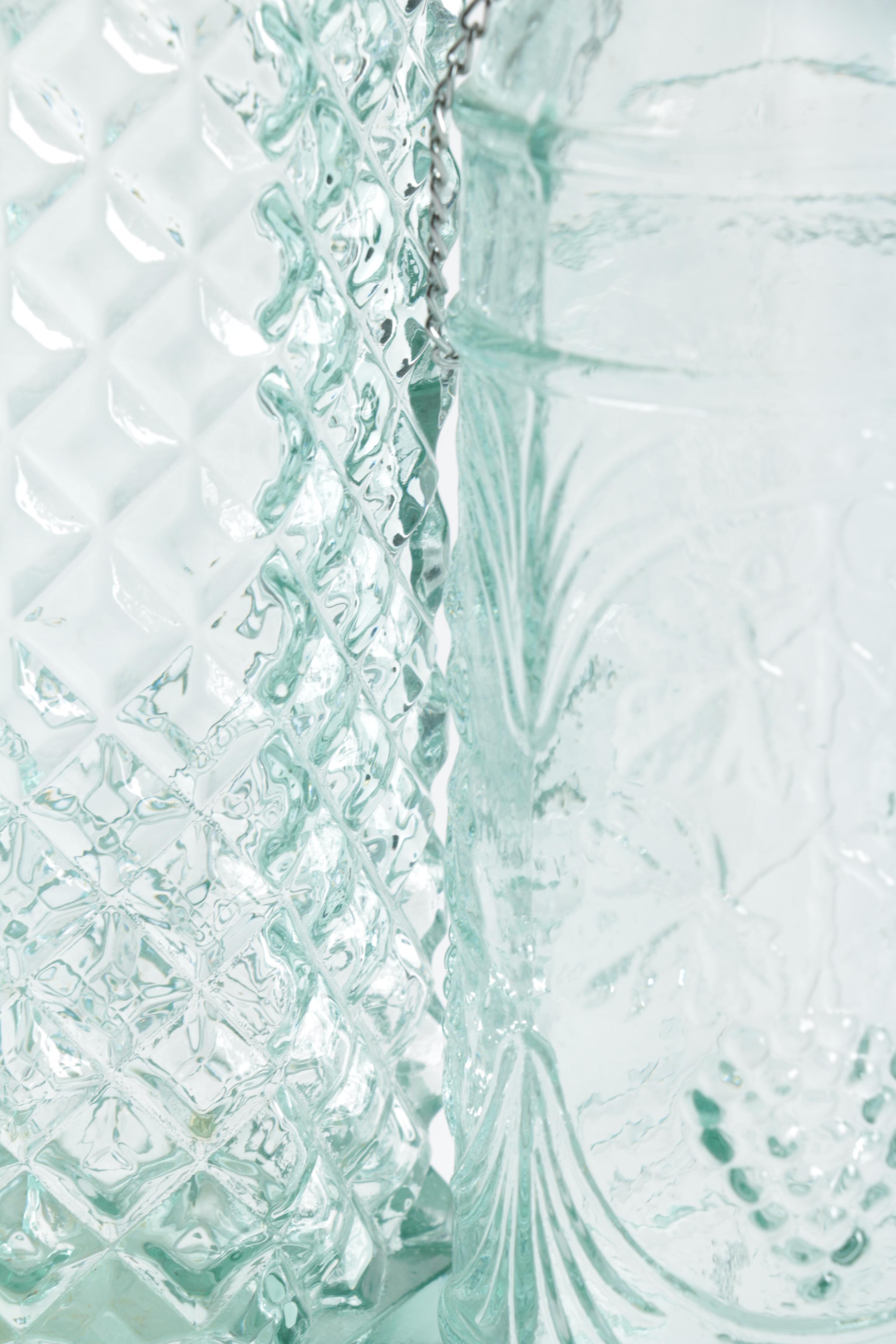 Blue Glass Decanters with Silver Tone Stoppers and Tickets