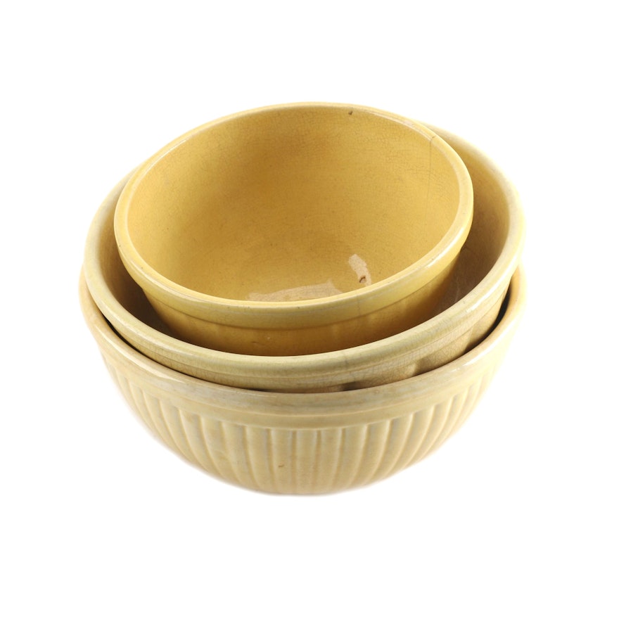 Vintage Yellow Ceramic Mixing Bowls