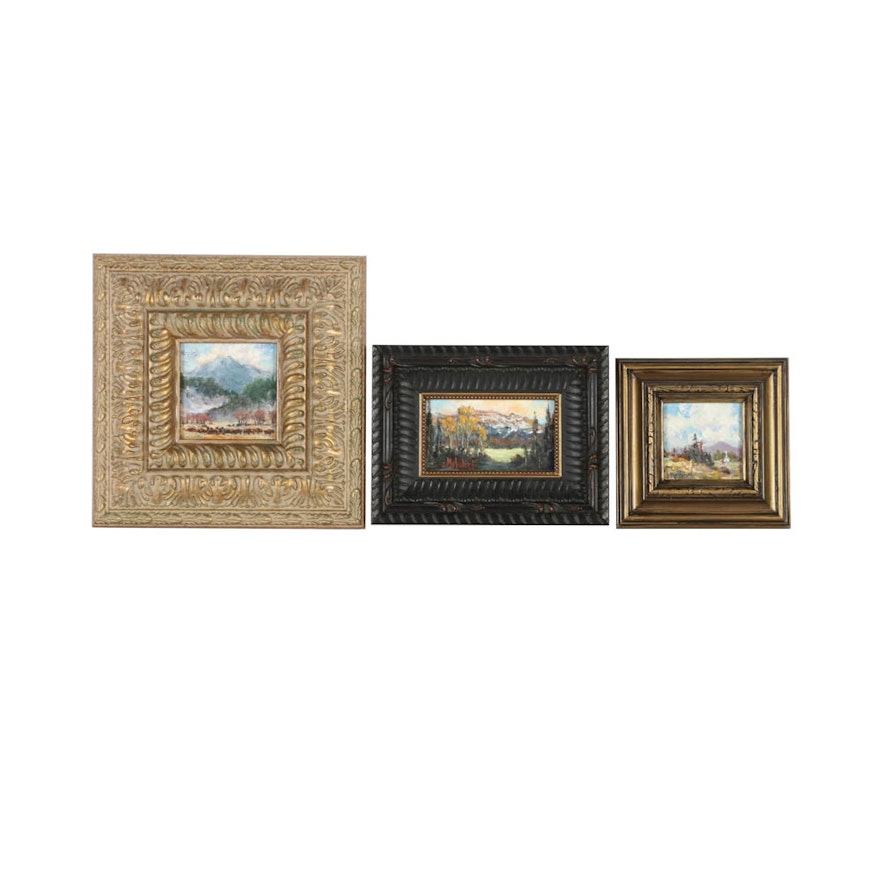 Collection of Joan Matzdorf Oil Paintings on Board of Western Landscapes