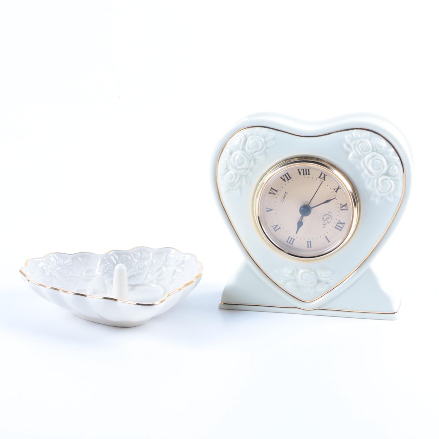 Lenox Ceramic Heart Clock and Decor