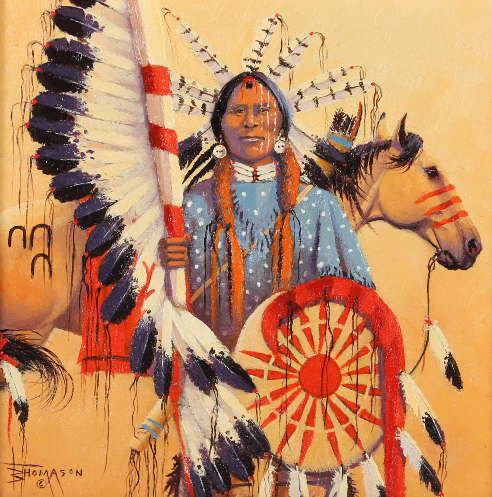 Collection of Bob Thomason Oil Paintings on Board of Native American Scenes