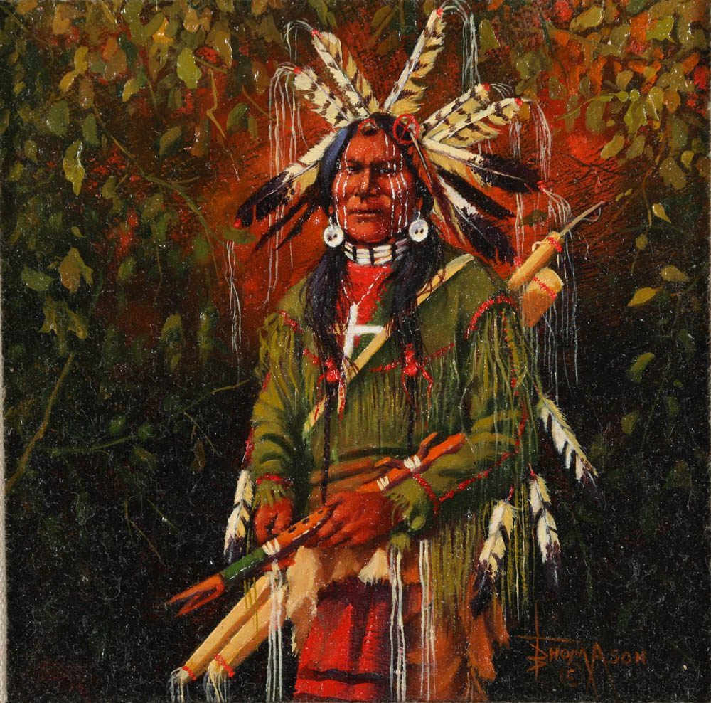 Collection of Bob Thomason Oil Paintings on Board of Native American Scenes